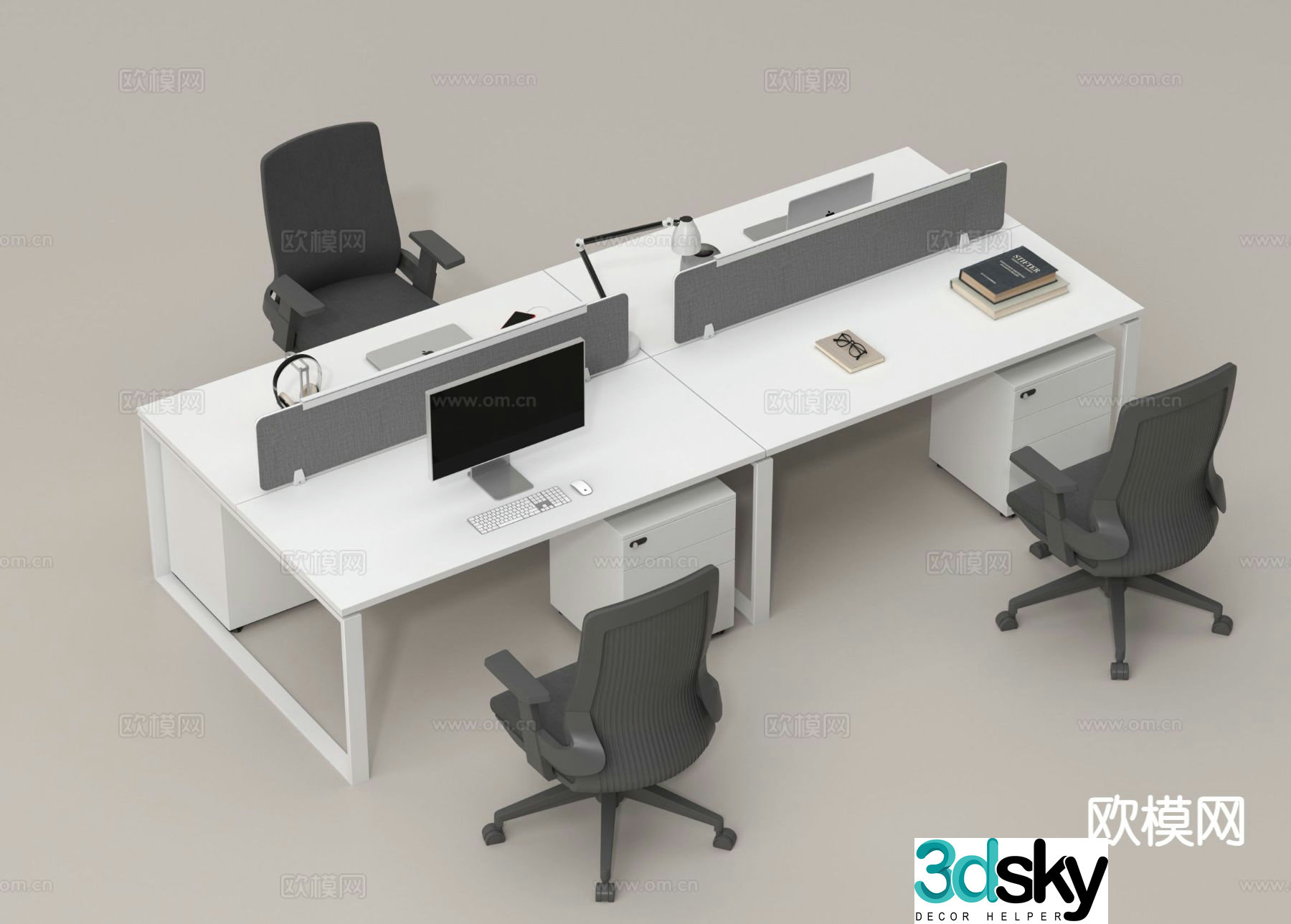 Card space desk work station post 3d model