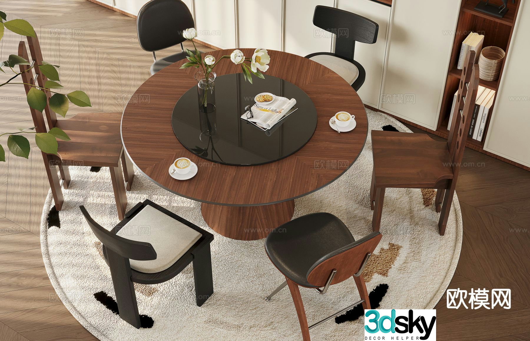 Medieval style dining table and chairs 3d model