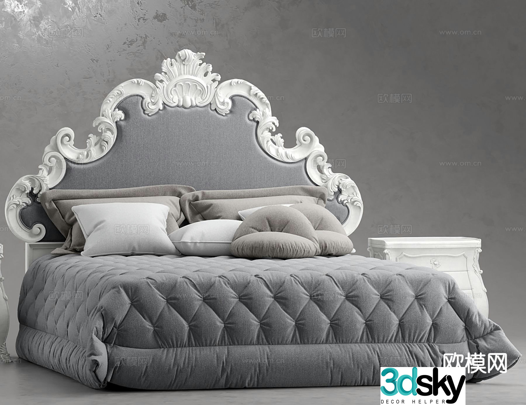 French double bed 3d model