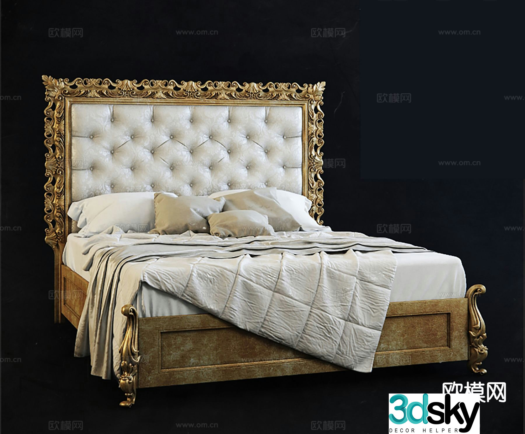 European double bed 3d model