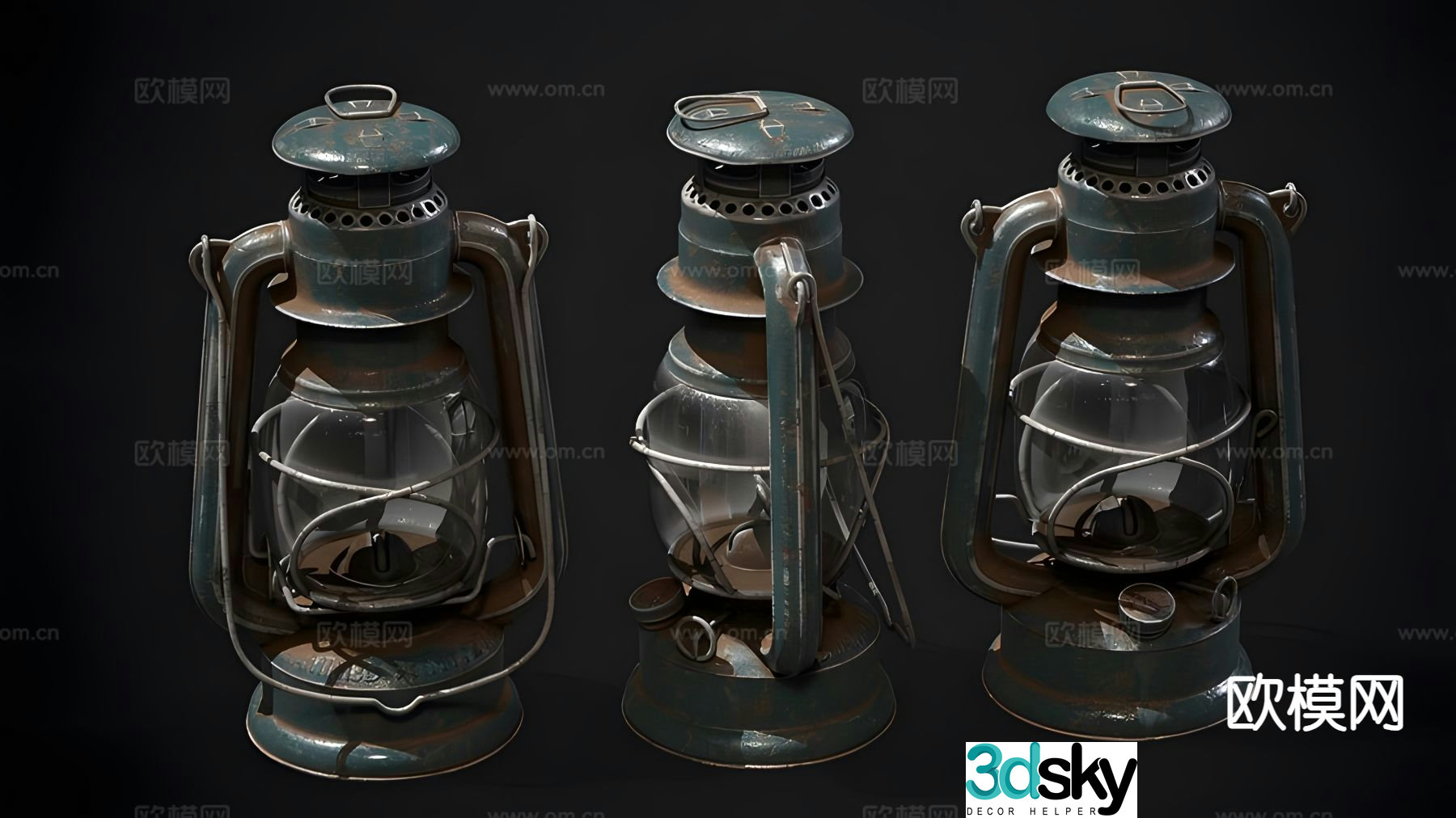 Industrial style horse lantern portable lamp candlestick lamp 3d model