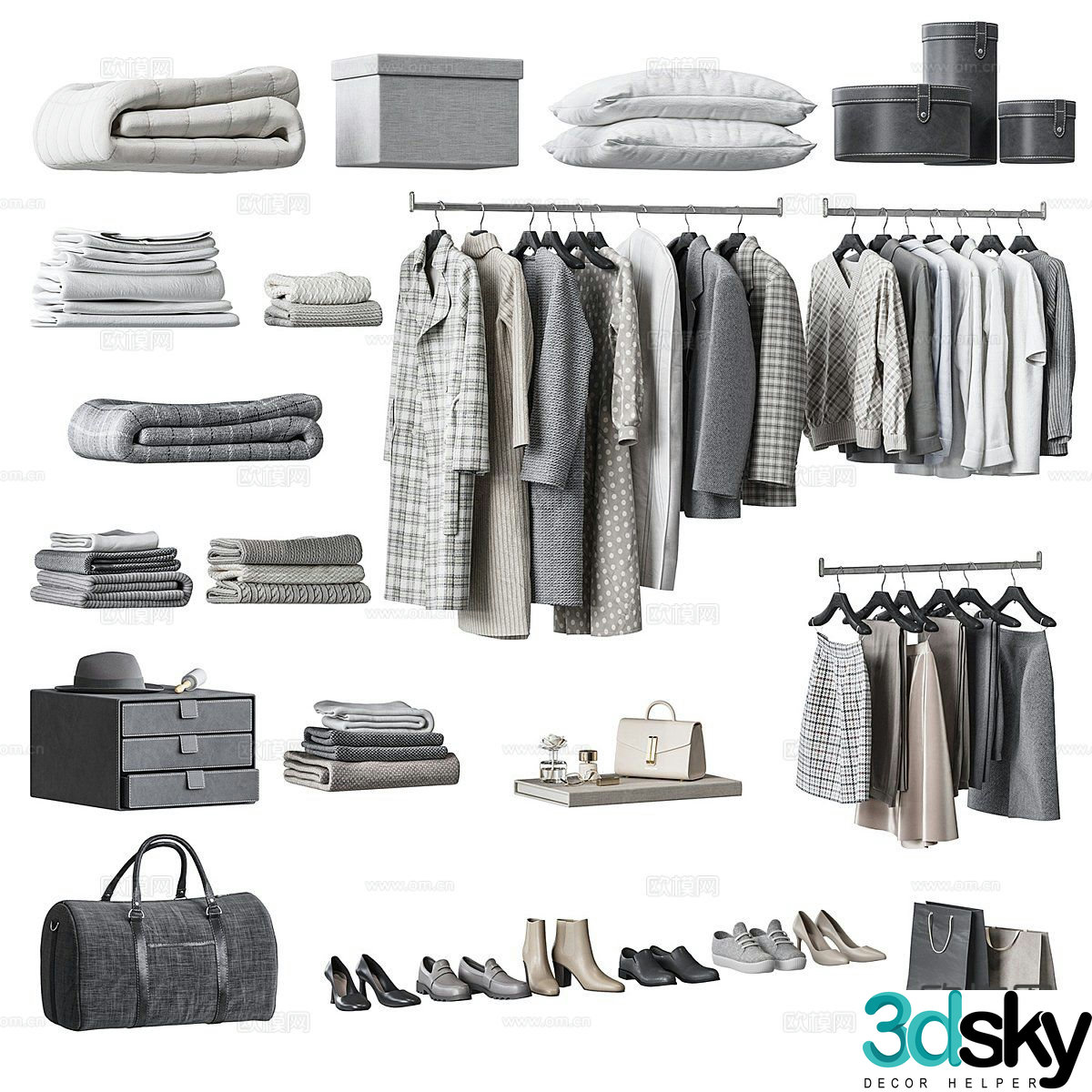 Modern clothing clothes shoes and hats bags 3d model