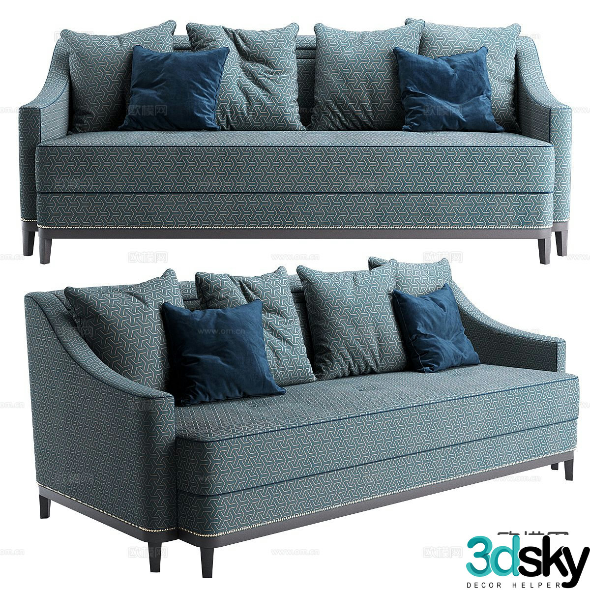 American three-seat sofa 3d model