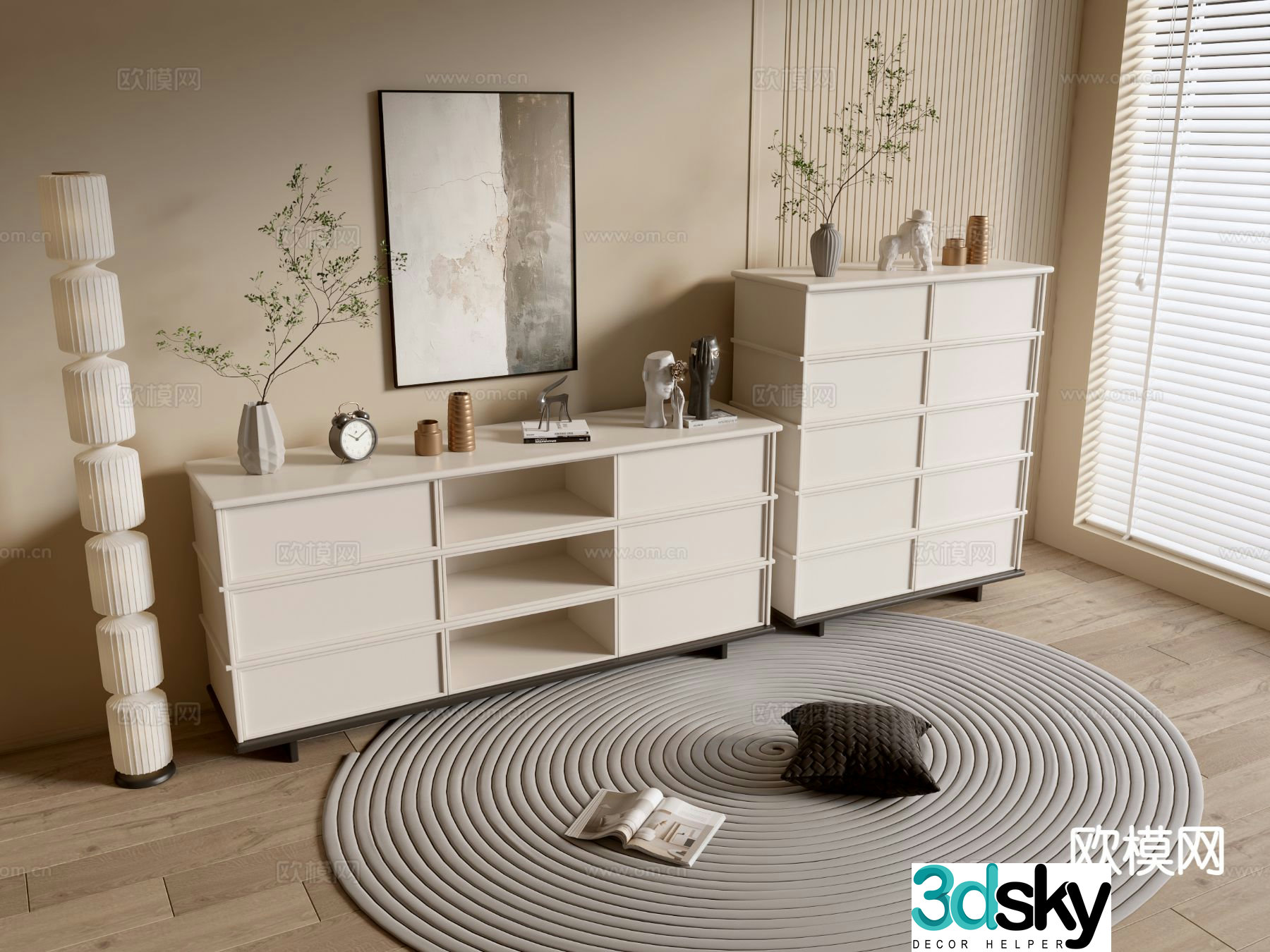 Cream style entrance cabinet 3d model