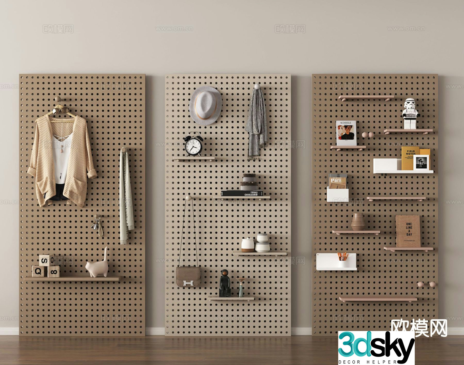 Perforated board wall decorative board shelf 3d model