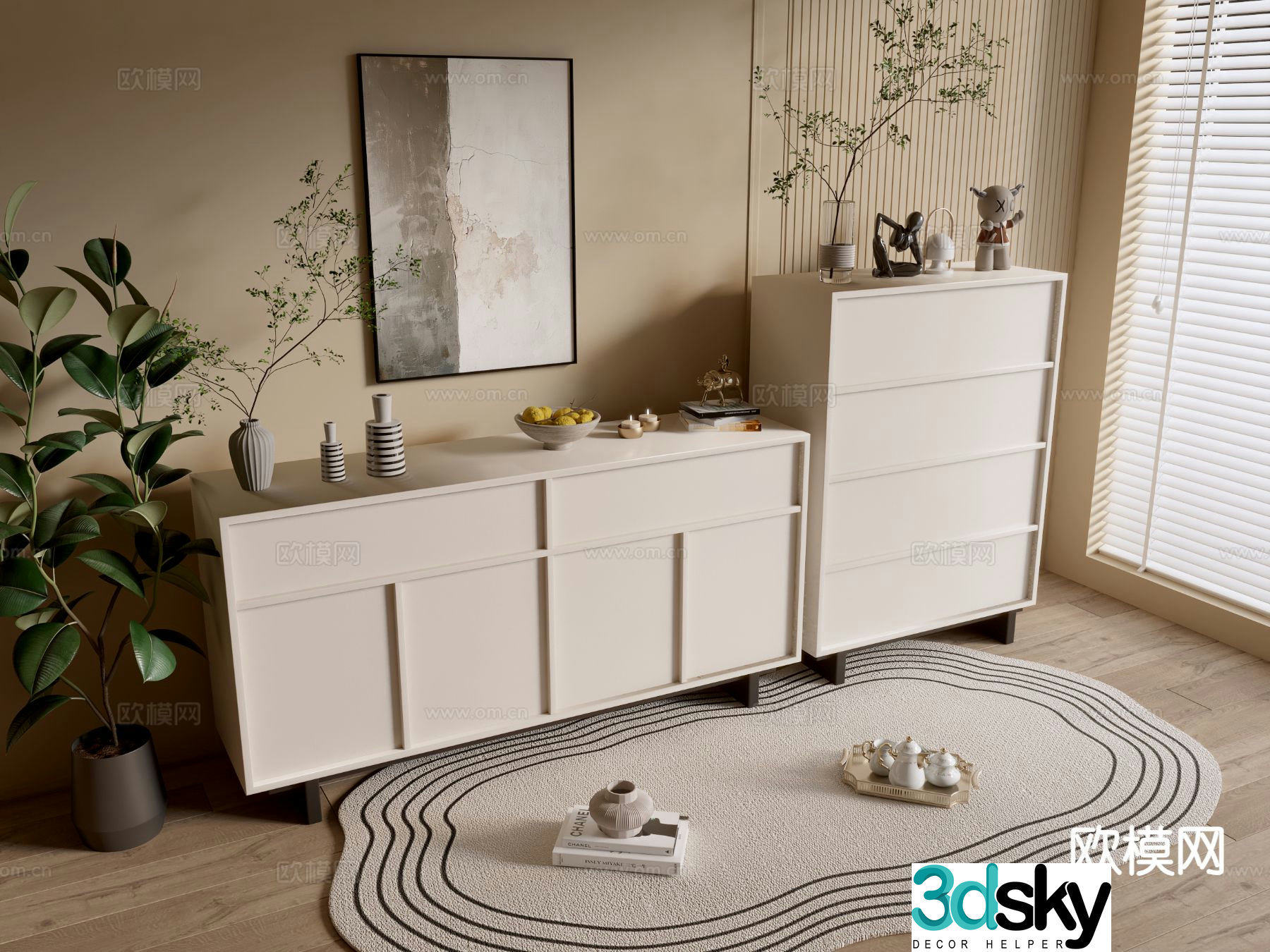 Cream style cabinet drawer cabinet entrance cabinet 3D model