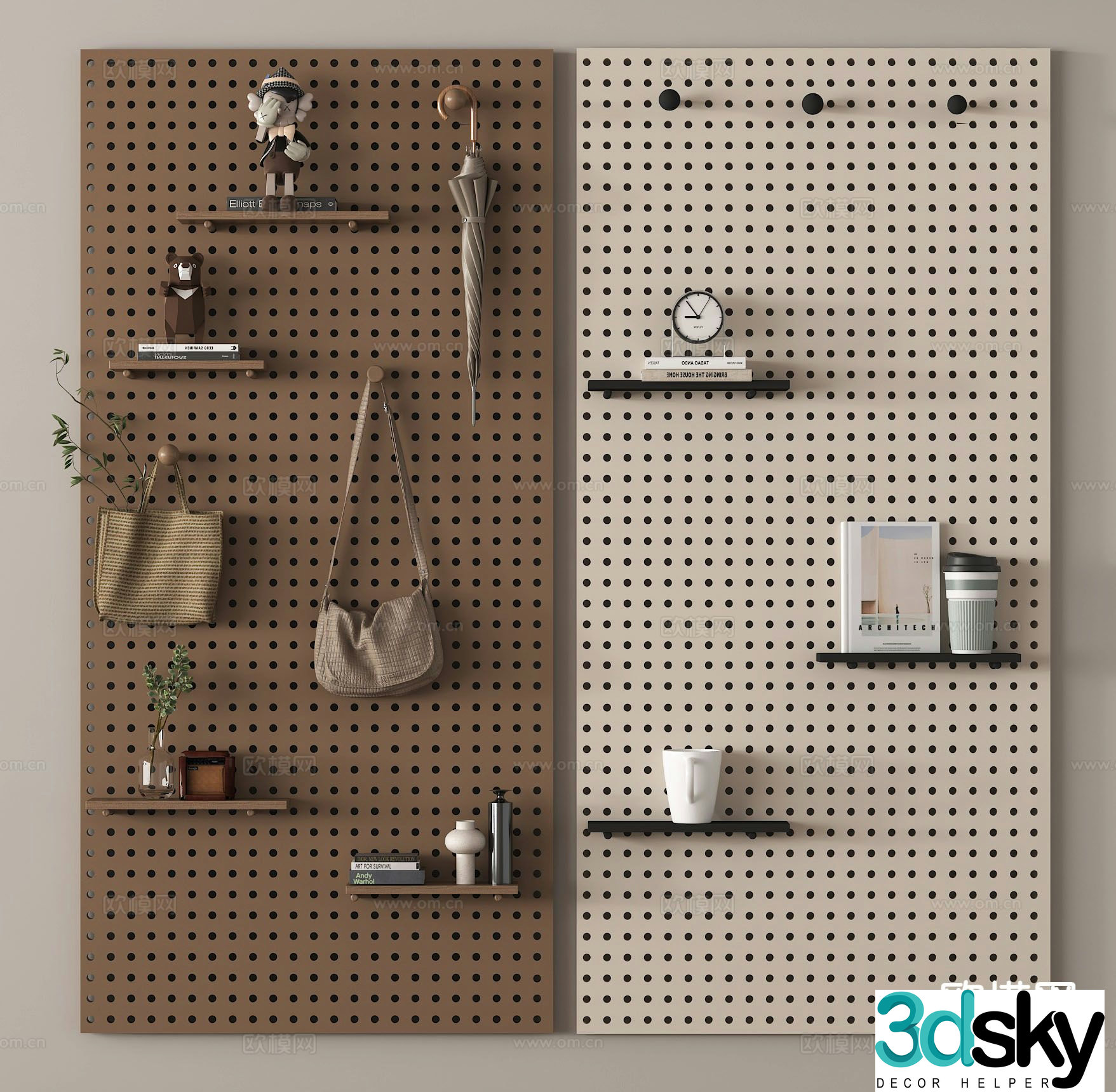 Perforated board wall decorative board shelf 3d model