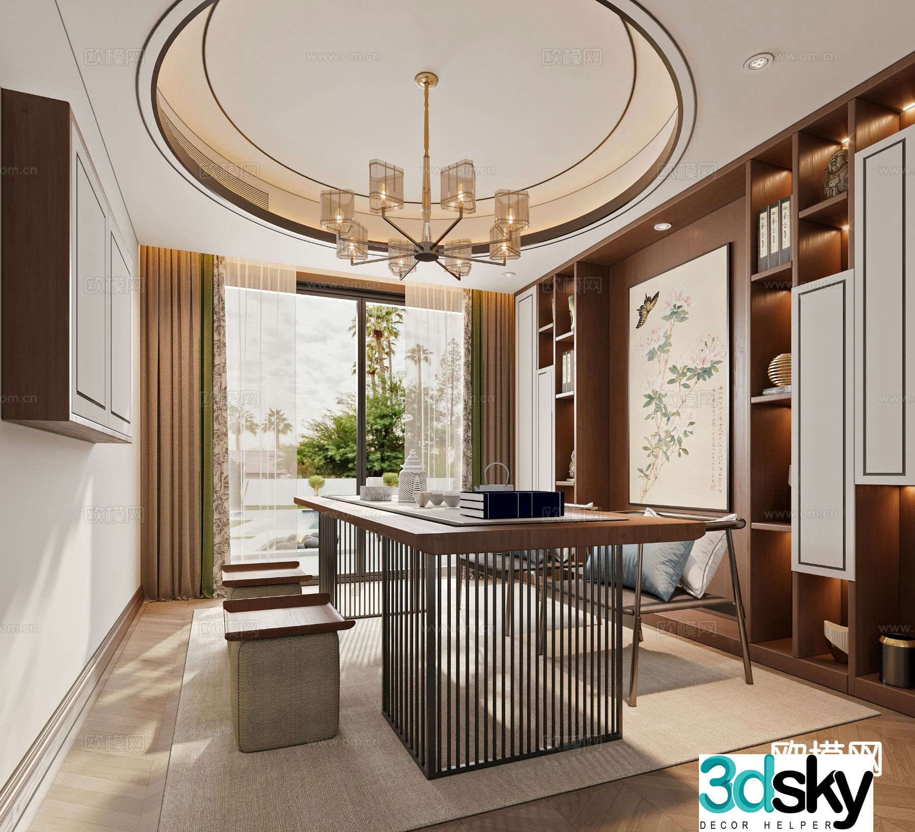 New Chinese style study 3D model