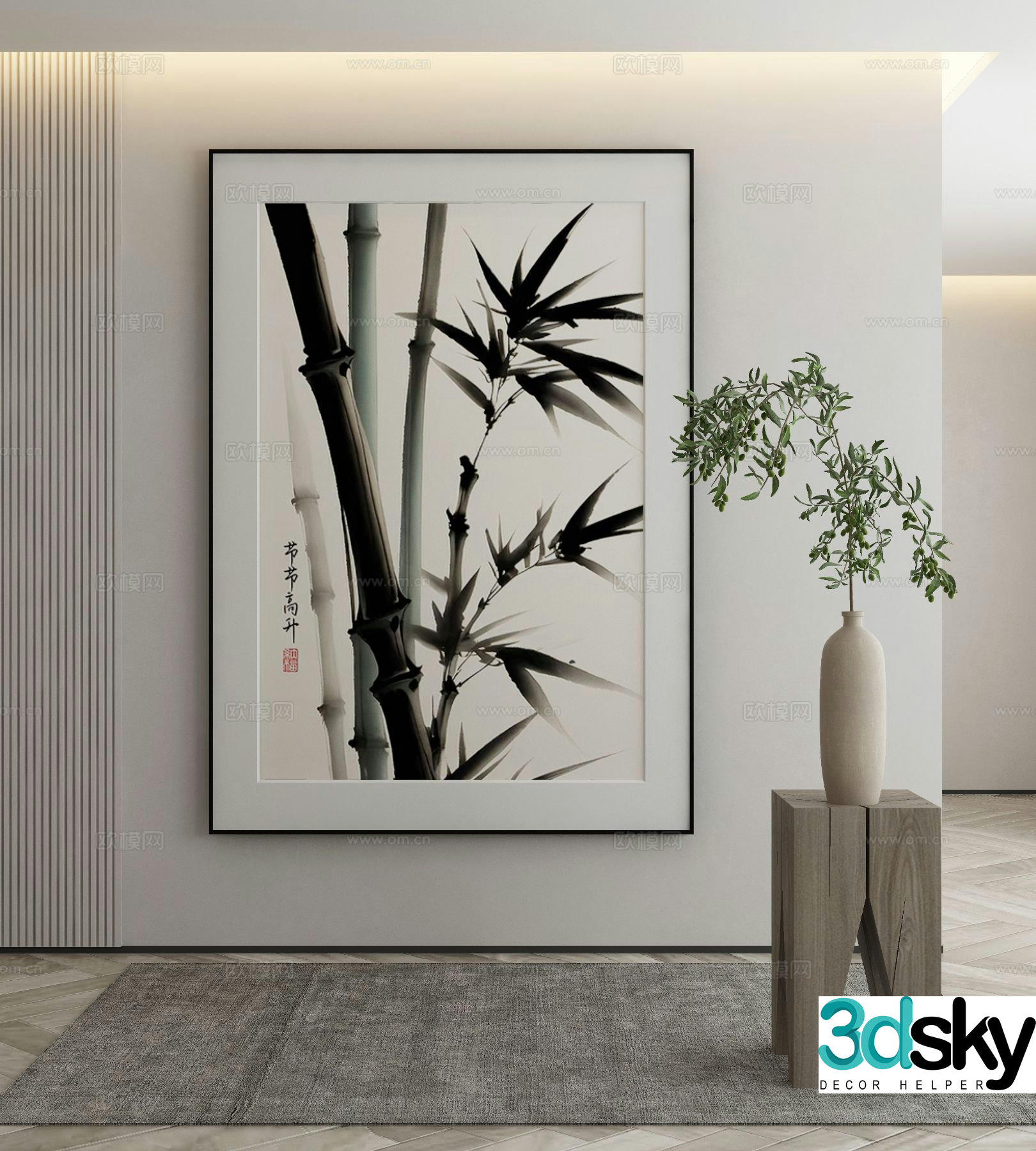New Chinese style decorative painting bamboo painting ink painting 3d model