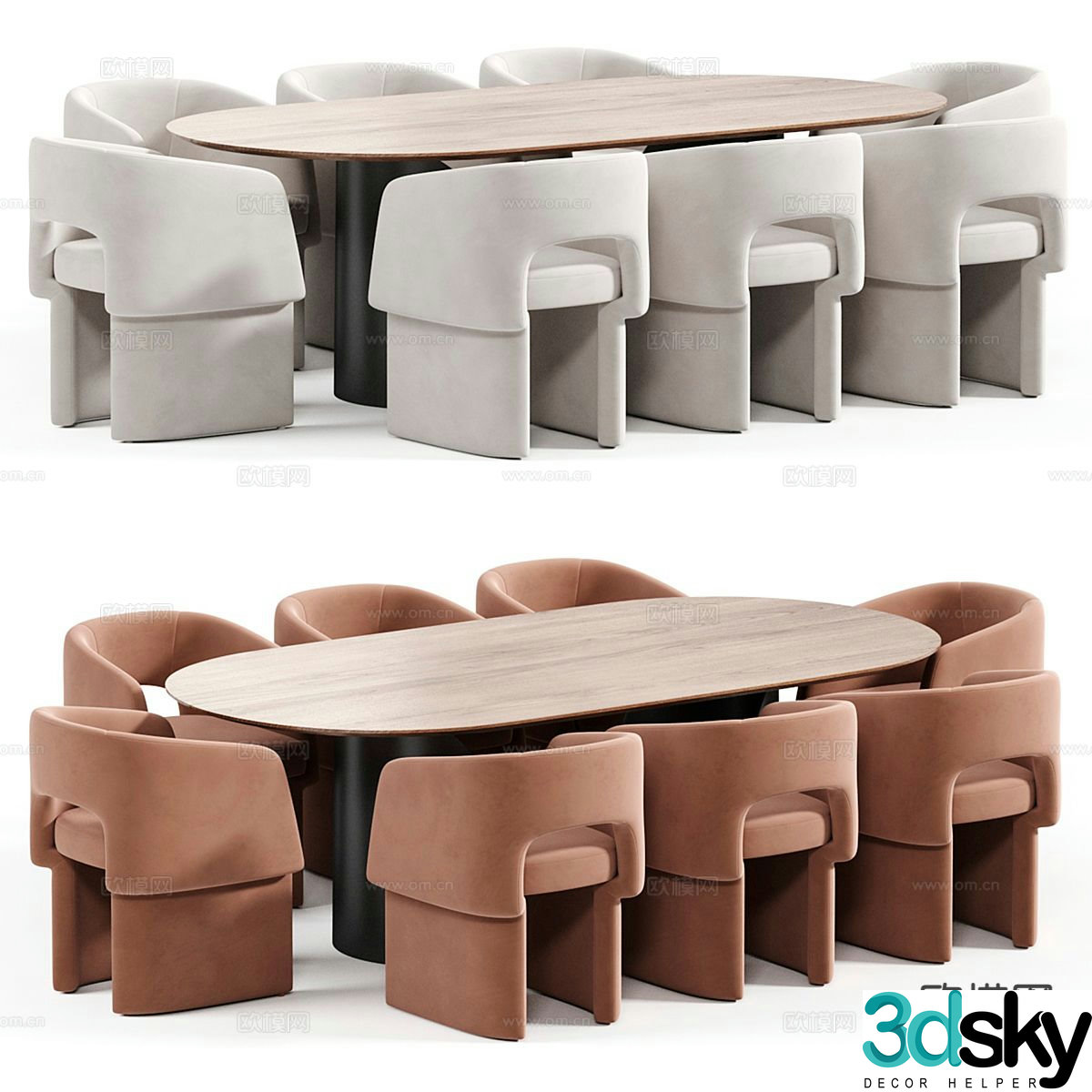 Cream style dining table and chairs 3d model