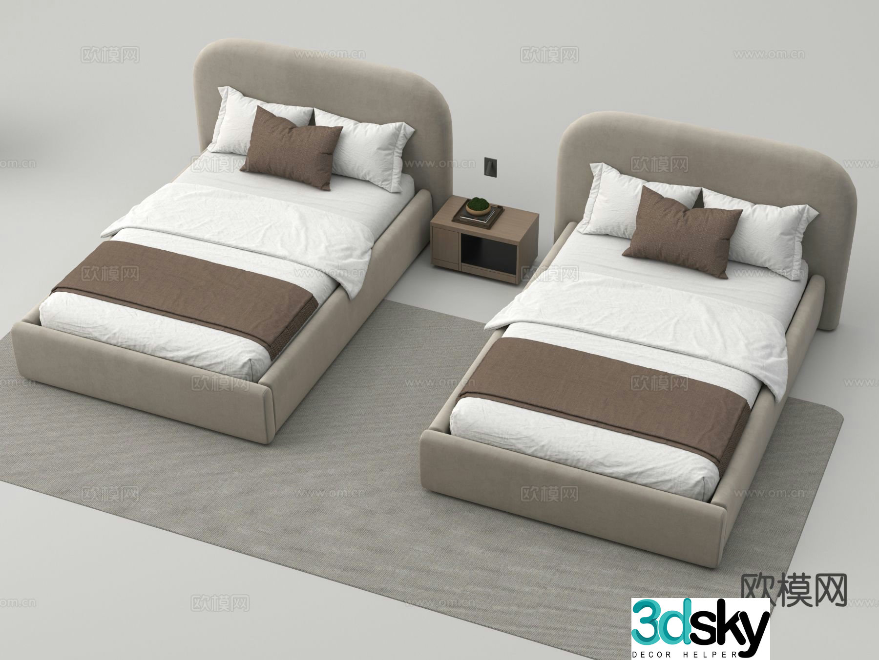 Modern single bed hotel room bed standard room bed 3d model