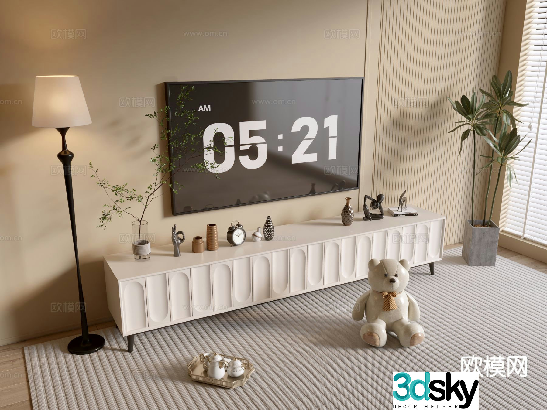 Cream style TV cabinet base cabinet 3D model