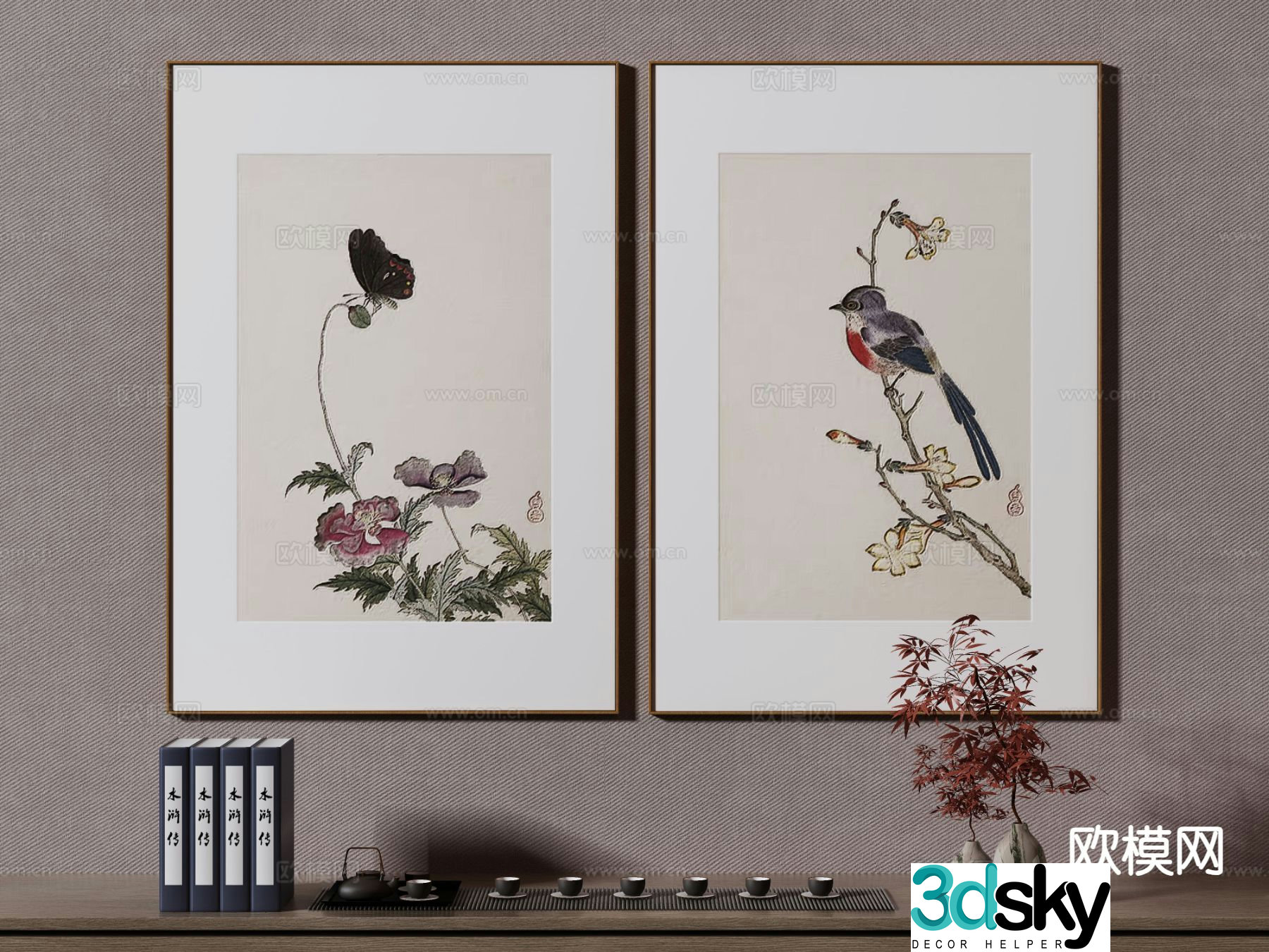 New Chinese style ink painting decorative painting 3D model