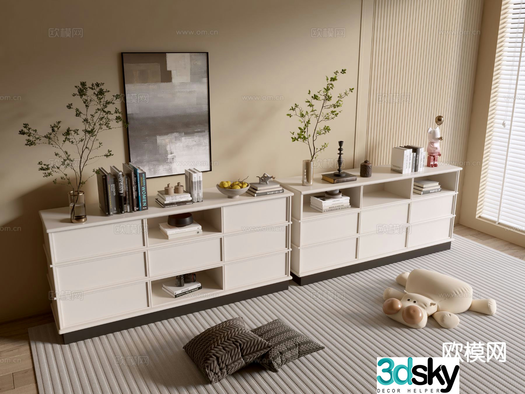 Cream style cabinet entrance cabinet side cabinet 3D model