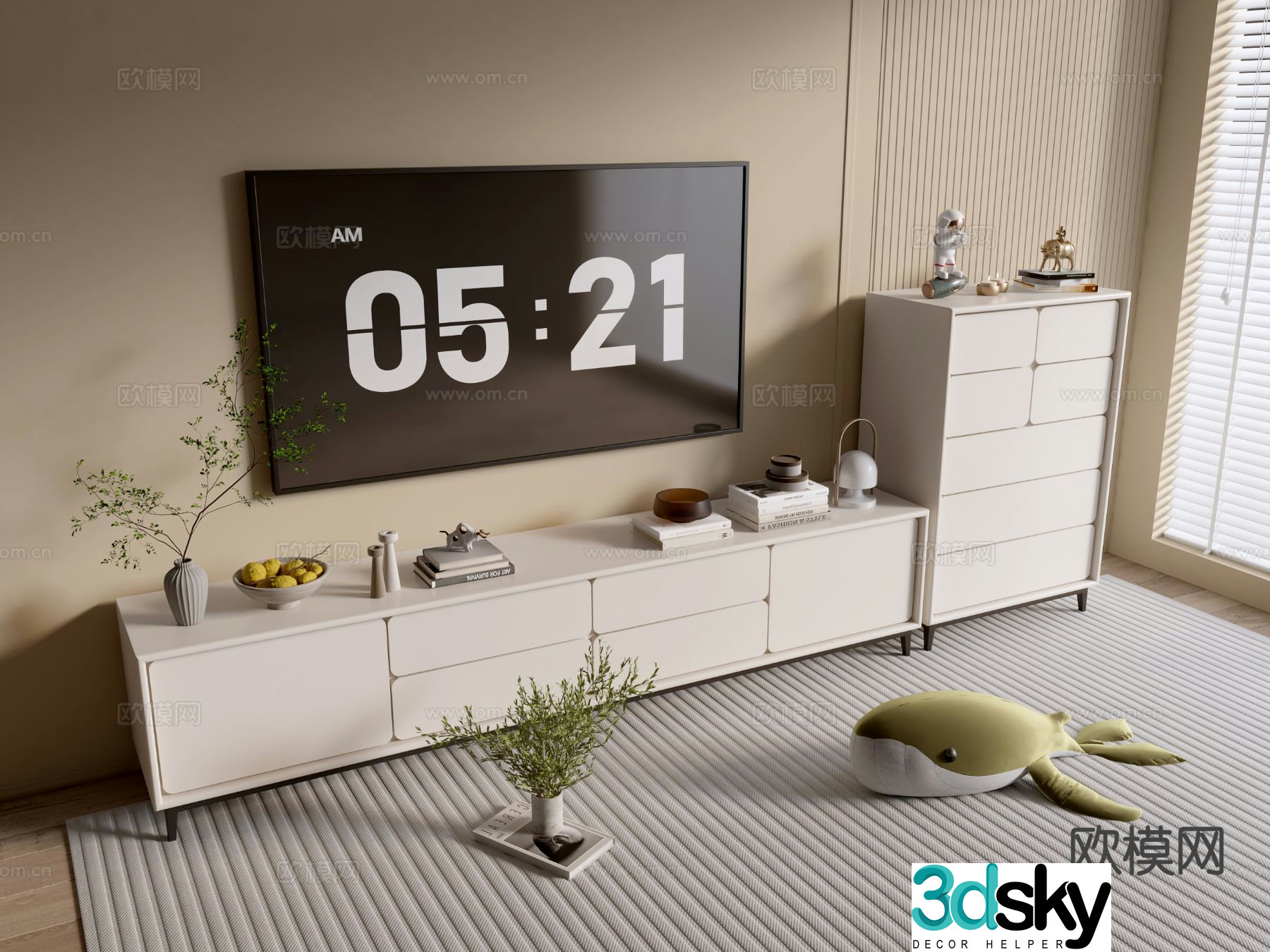 Cream style TV cabinet base cabinet drawer cabinet 3d model