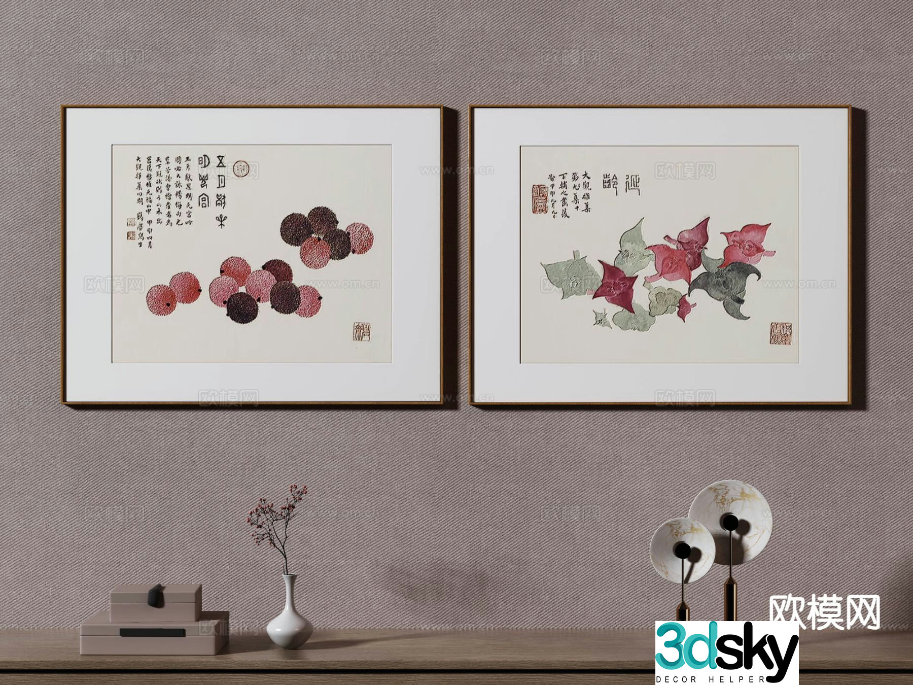 New Chinese style art painting decorative painting 3d model