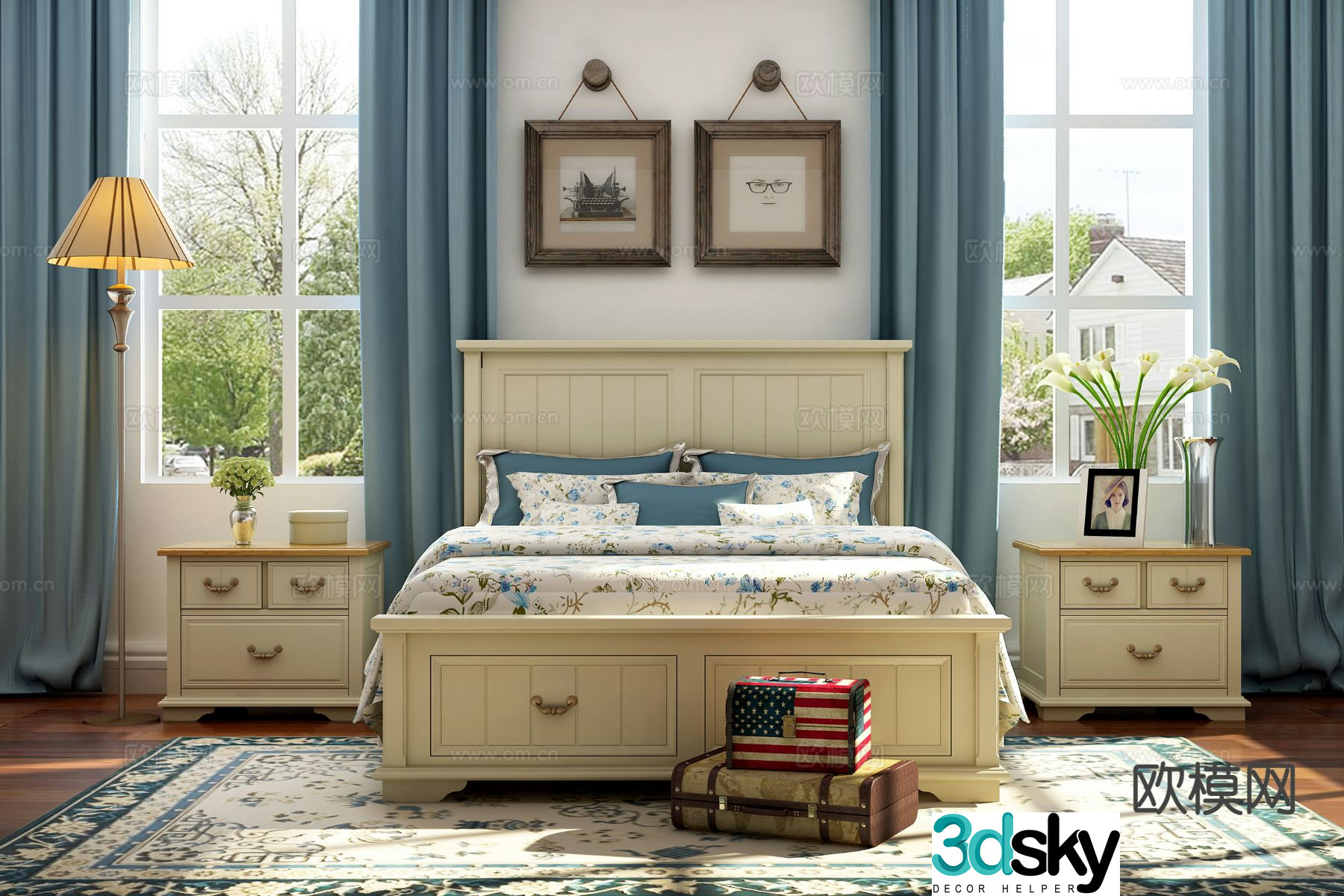 American double bed 3d model