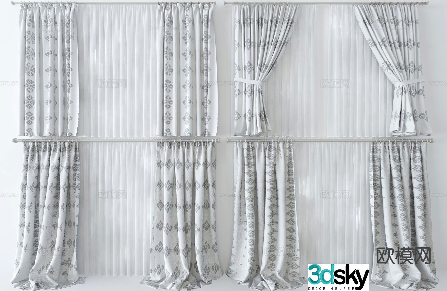Printed curtains gauze curtains 3d model