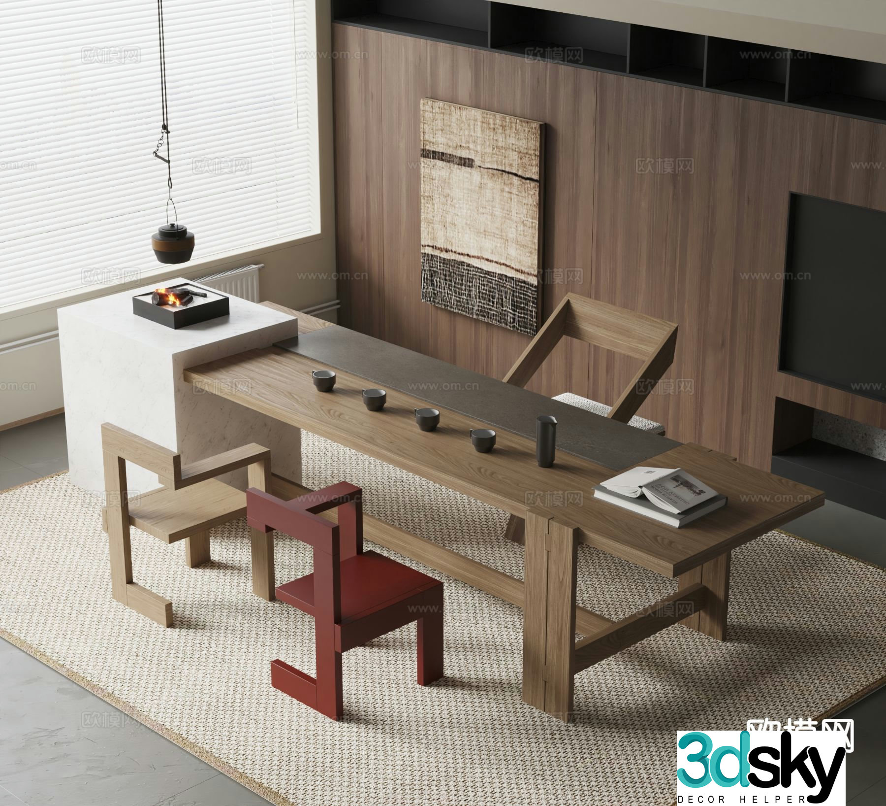 Modern island tea table and chairs 3d model