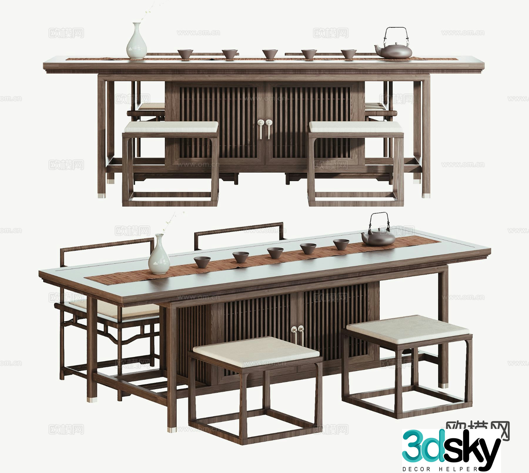 New Chinese tea table and chairs 3d model