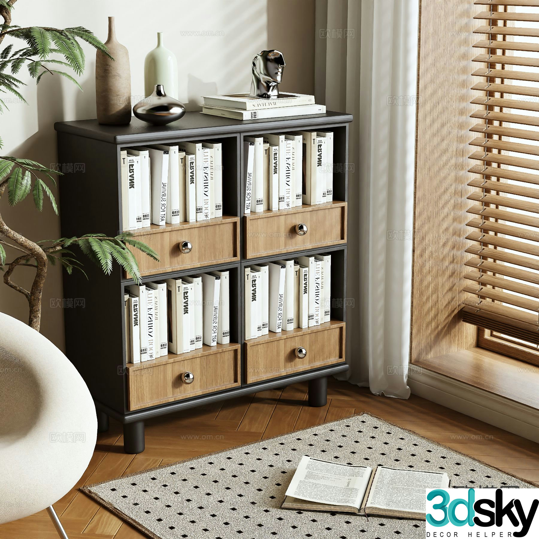 Wabi-sabi bookcase low cabinet 3d model
