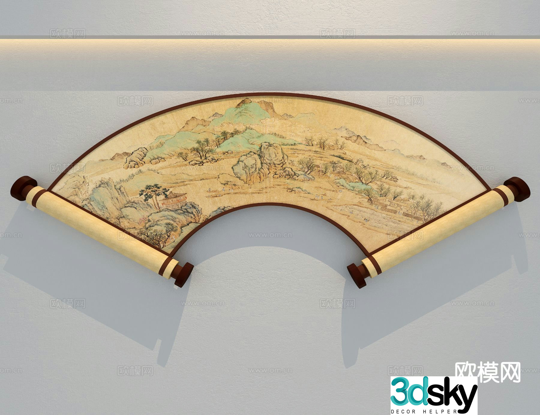 New Chinese style scroll decorative painting 3D model
