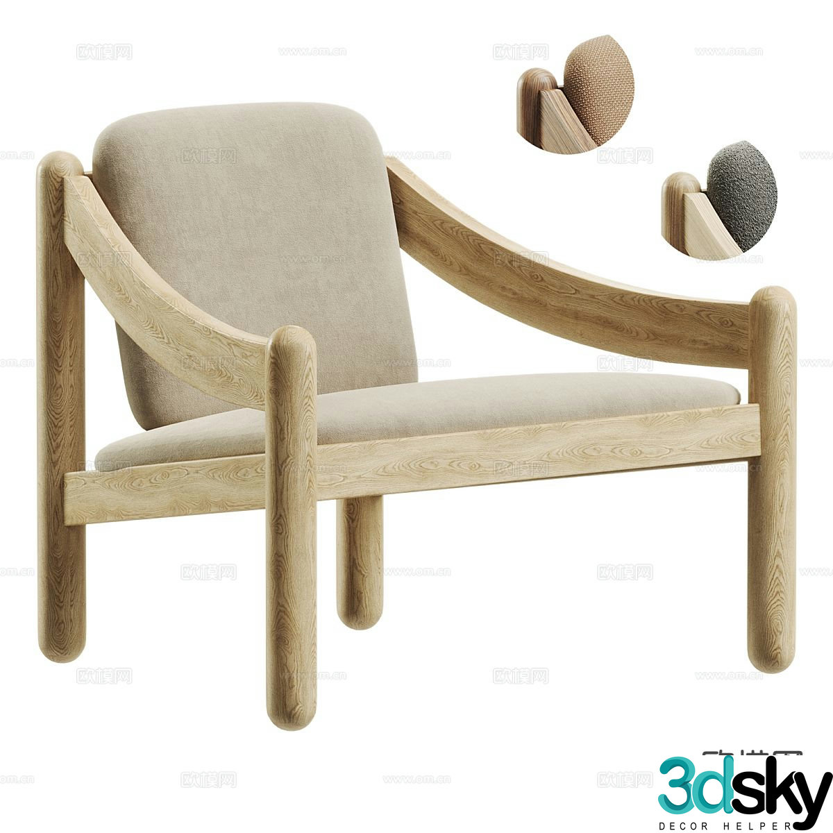 Wabi-sabi chair wooden chair leisure chair 3d model