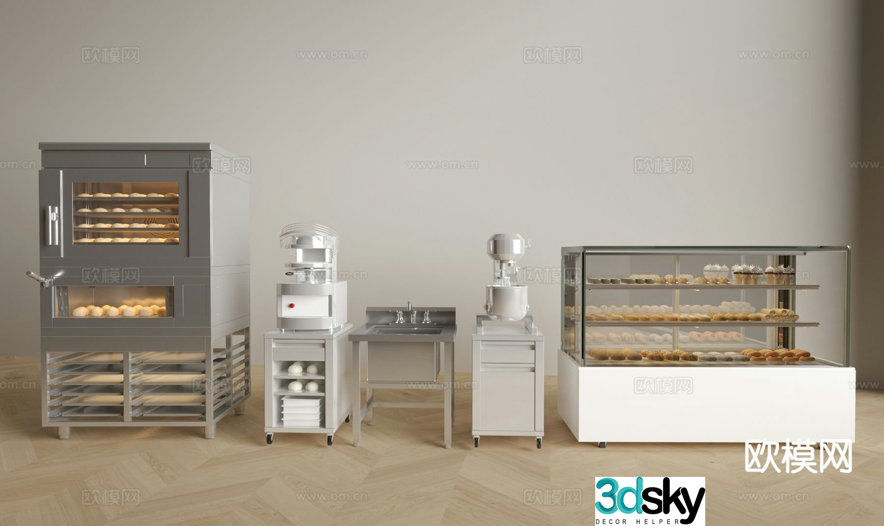 Modern dessert bakery equipment shelves 3d model