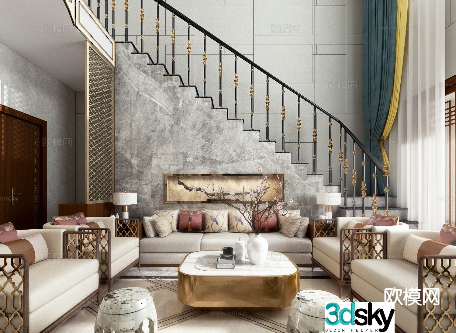 New Chinese style modular sofa 3d model
