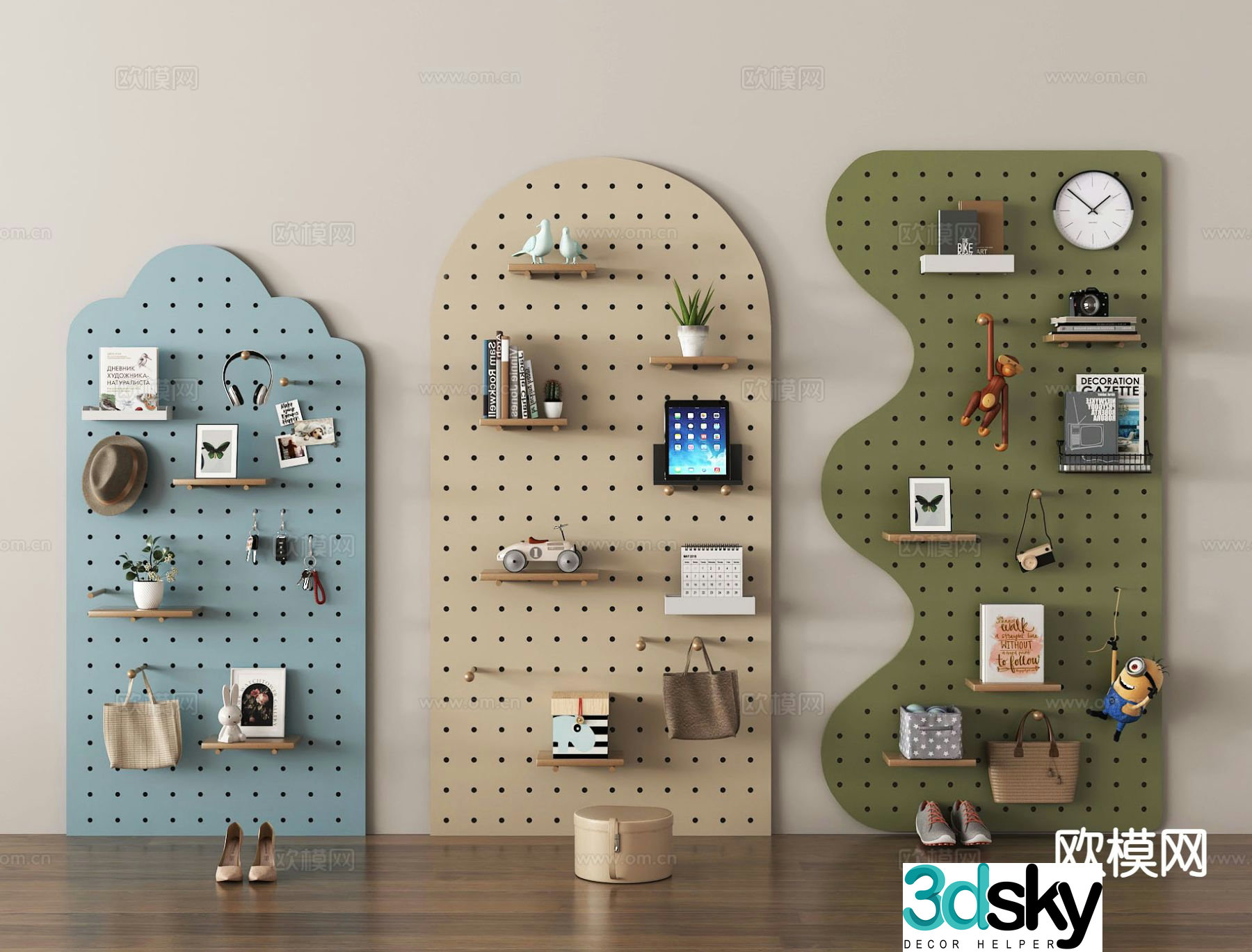 Perforated board wall decorative board shelf 3d model