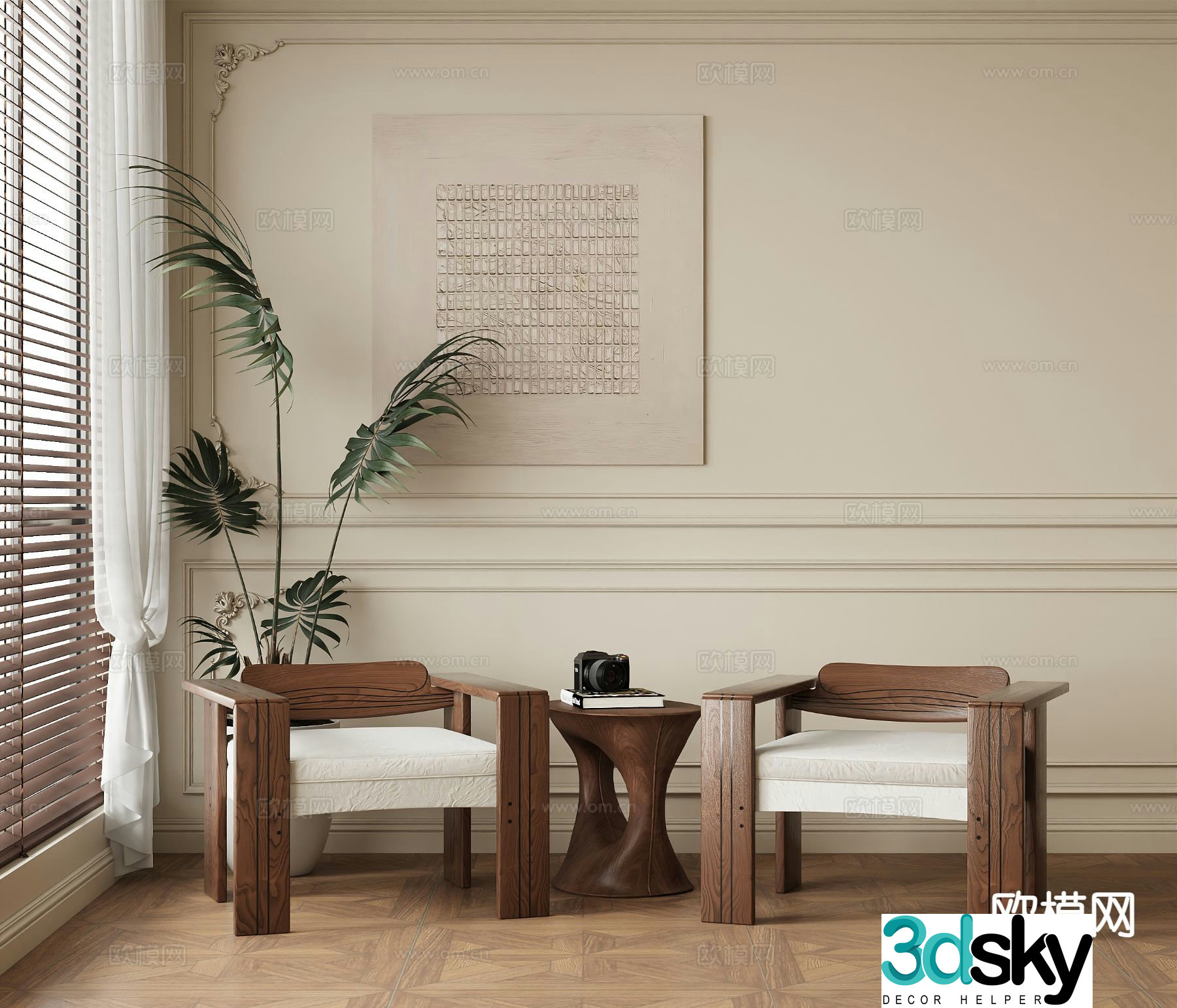 Wabi Sabi leisure chair wooden chair 3d model