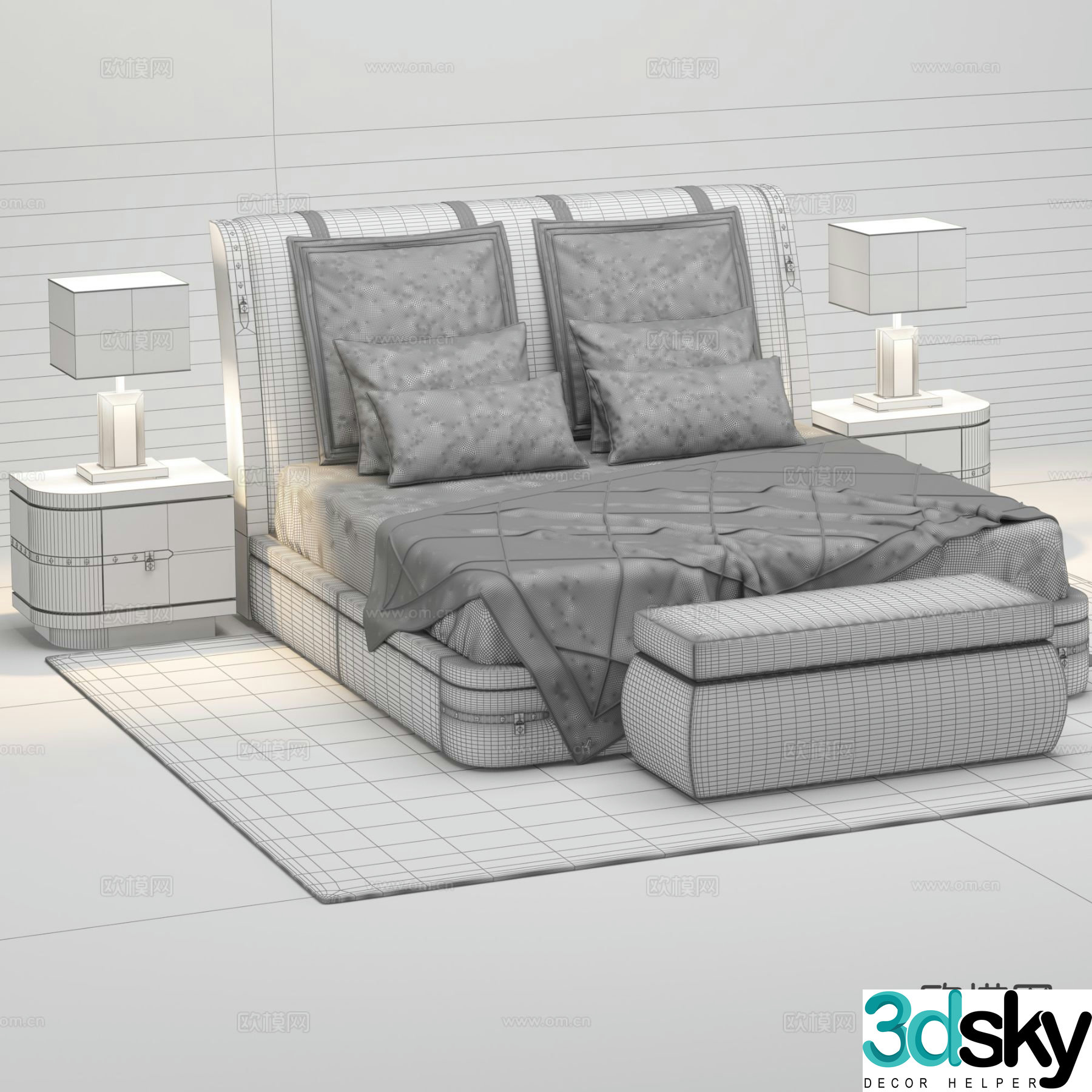Modern double bed 3d model