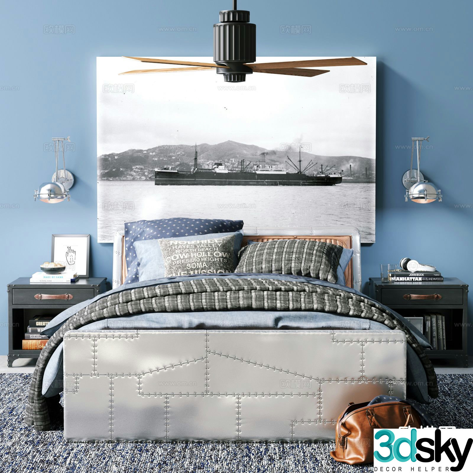 Modern double bed 3d model