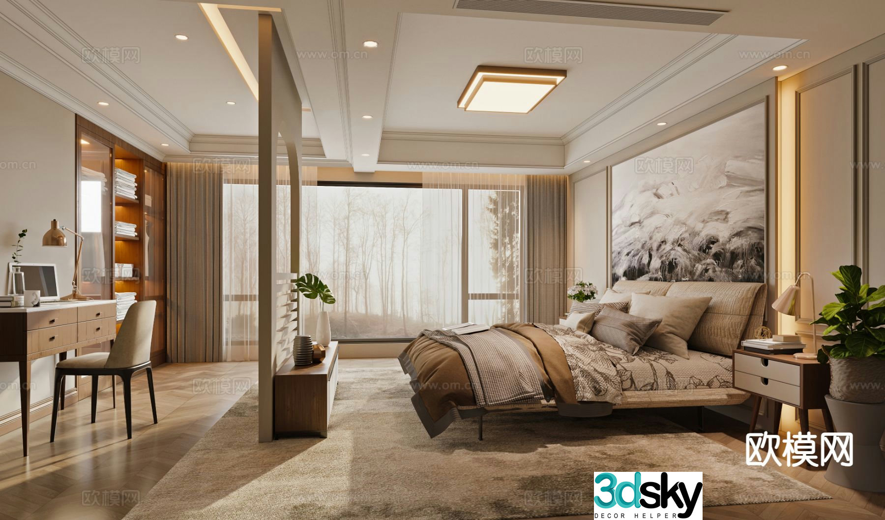 Light luxury bedroom master bedroom master room study 3d model