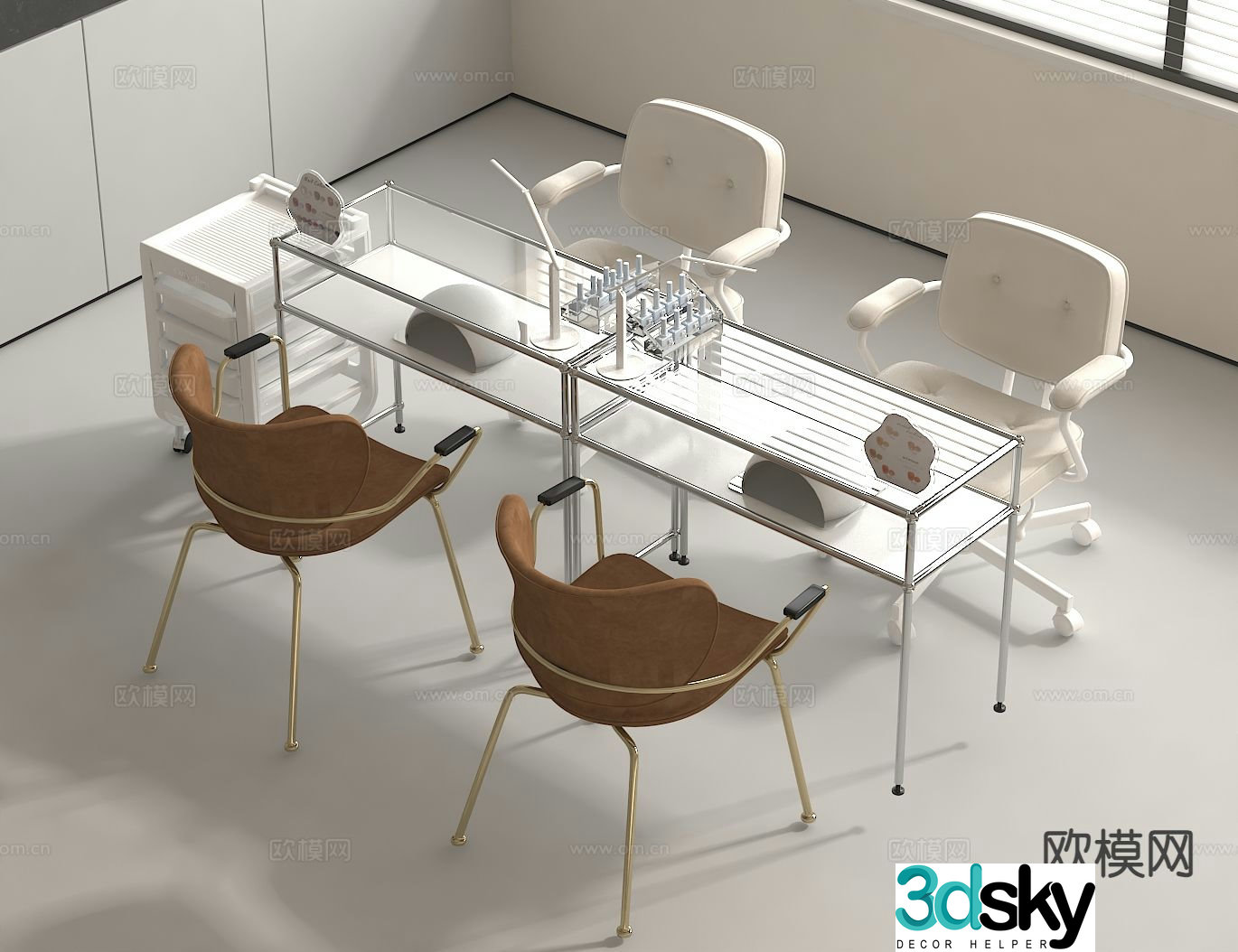 Nail art table and chairs 3d model