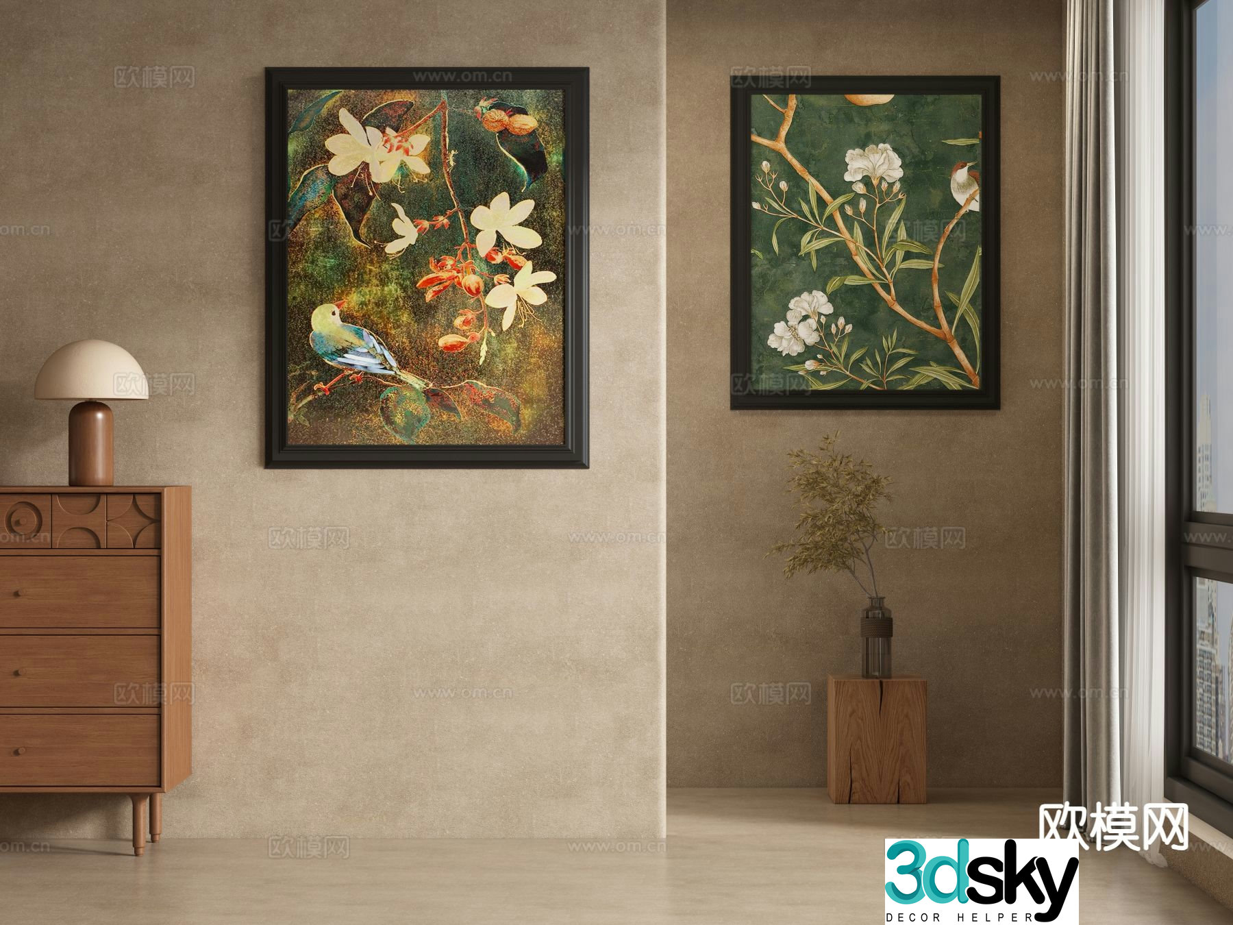 Medieval style oil painting decorative painting 3d model