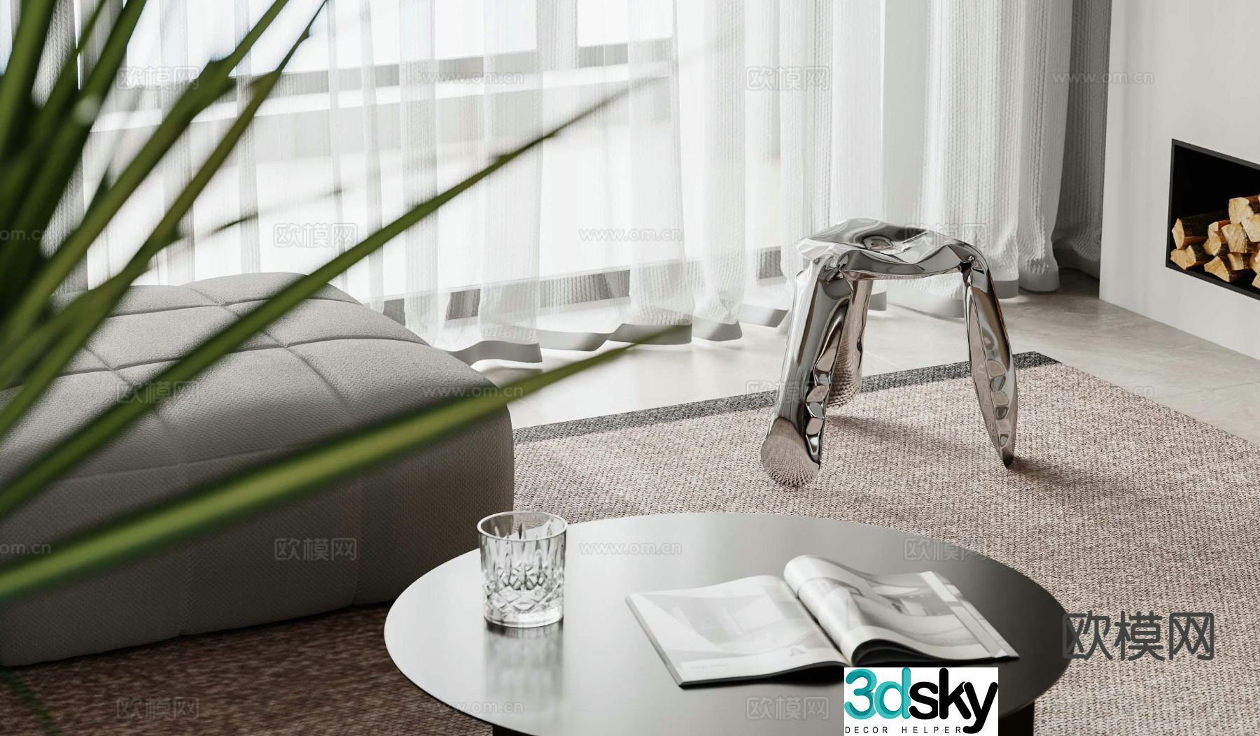 Modern coffee table stainless steel stool 3d model