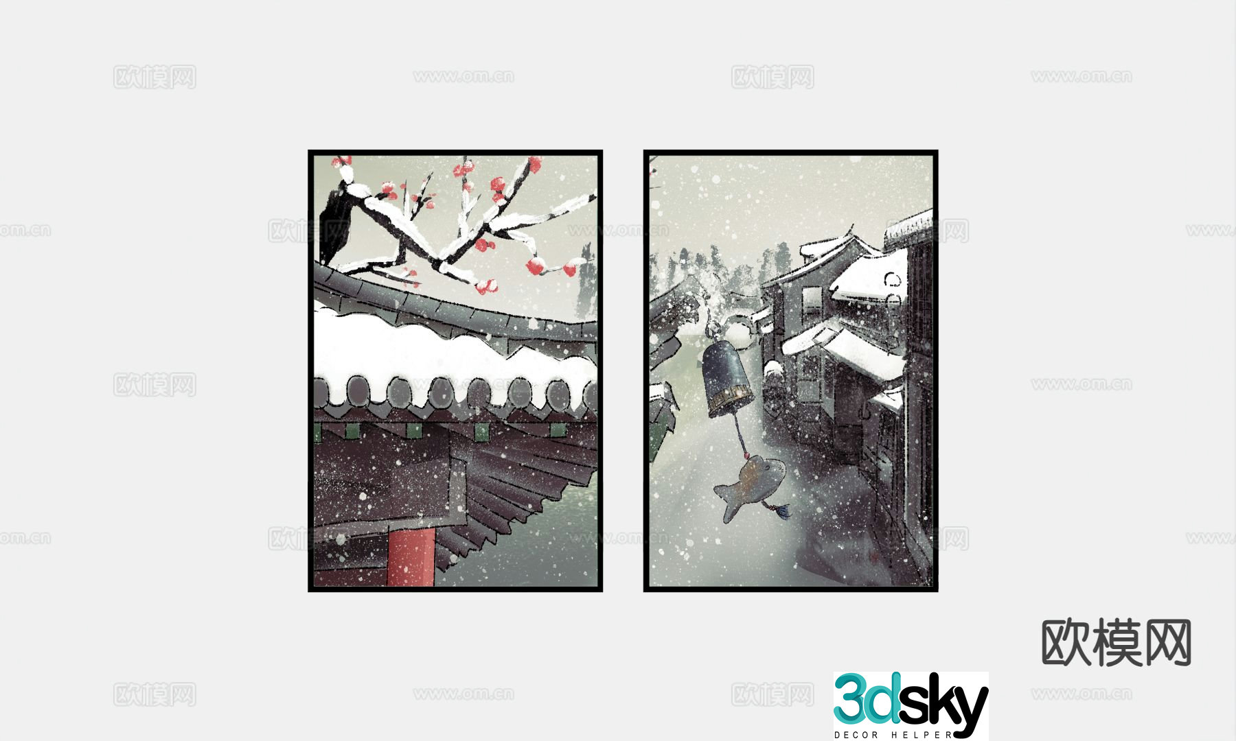 Chinese combination painting snow scene painting decorative painting 3D model