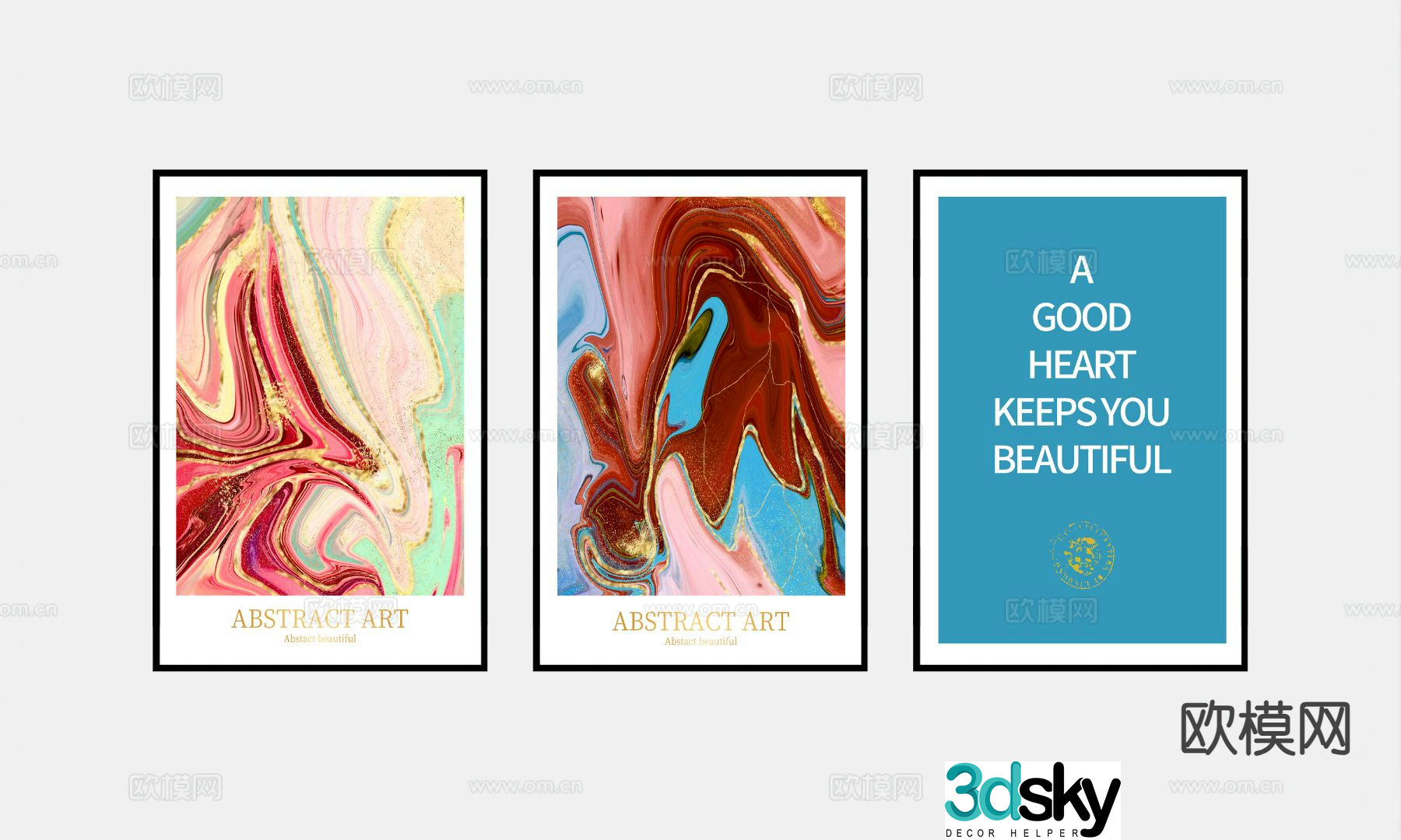 Modern abstract painting decorative painting combined painting 3d model