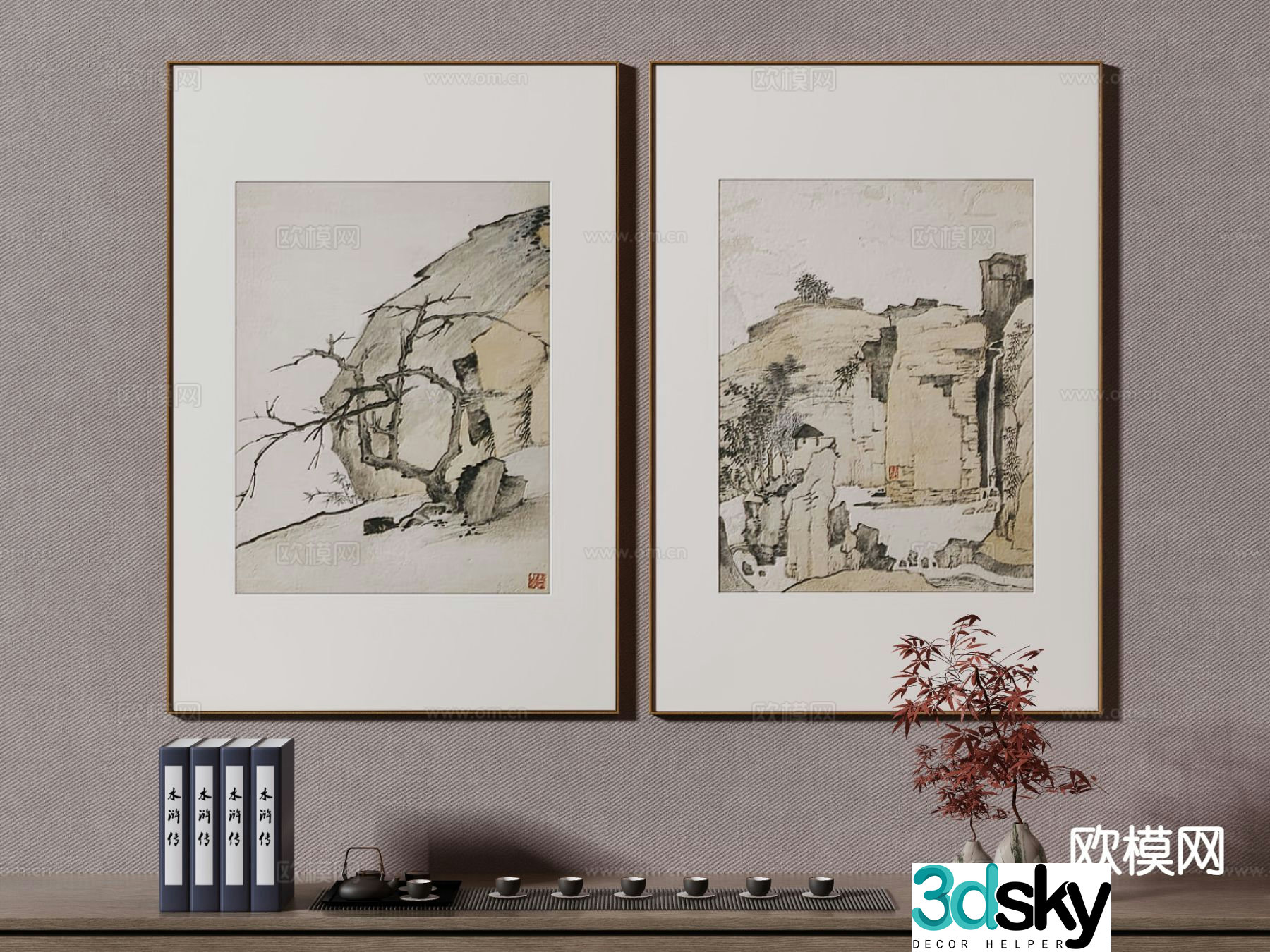 New Chinese style decorative painting Zen hanging painting 3D model