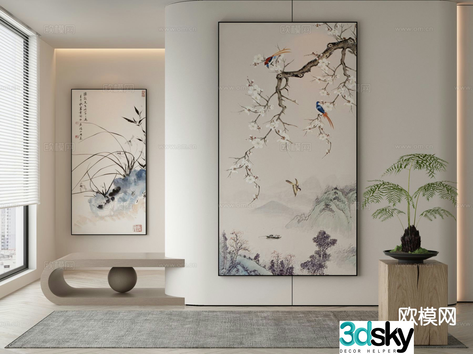 New Chinese style flower and bird painting decorative painting 3D model