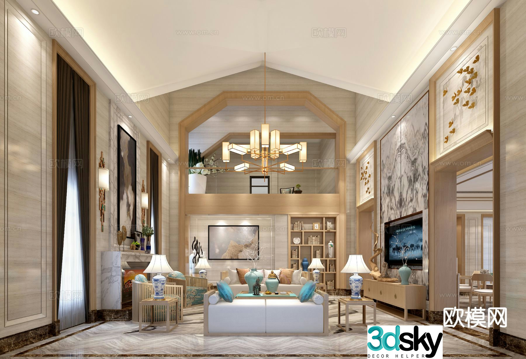 New Chinese-style villa guest restaurant 3D model