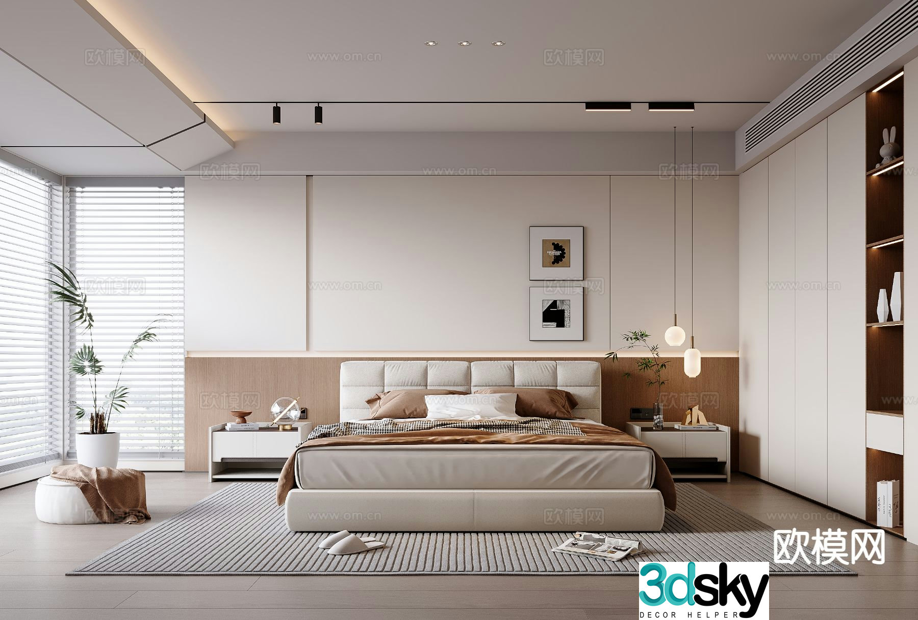 Modern minimalist bedroom master bedroom 3d model