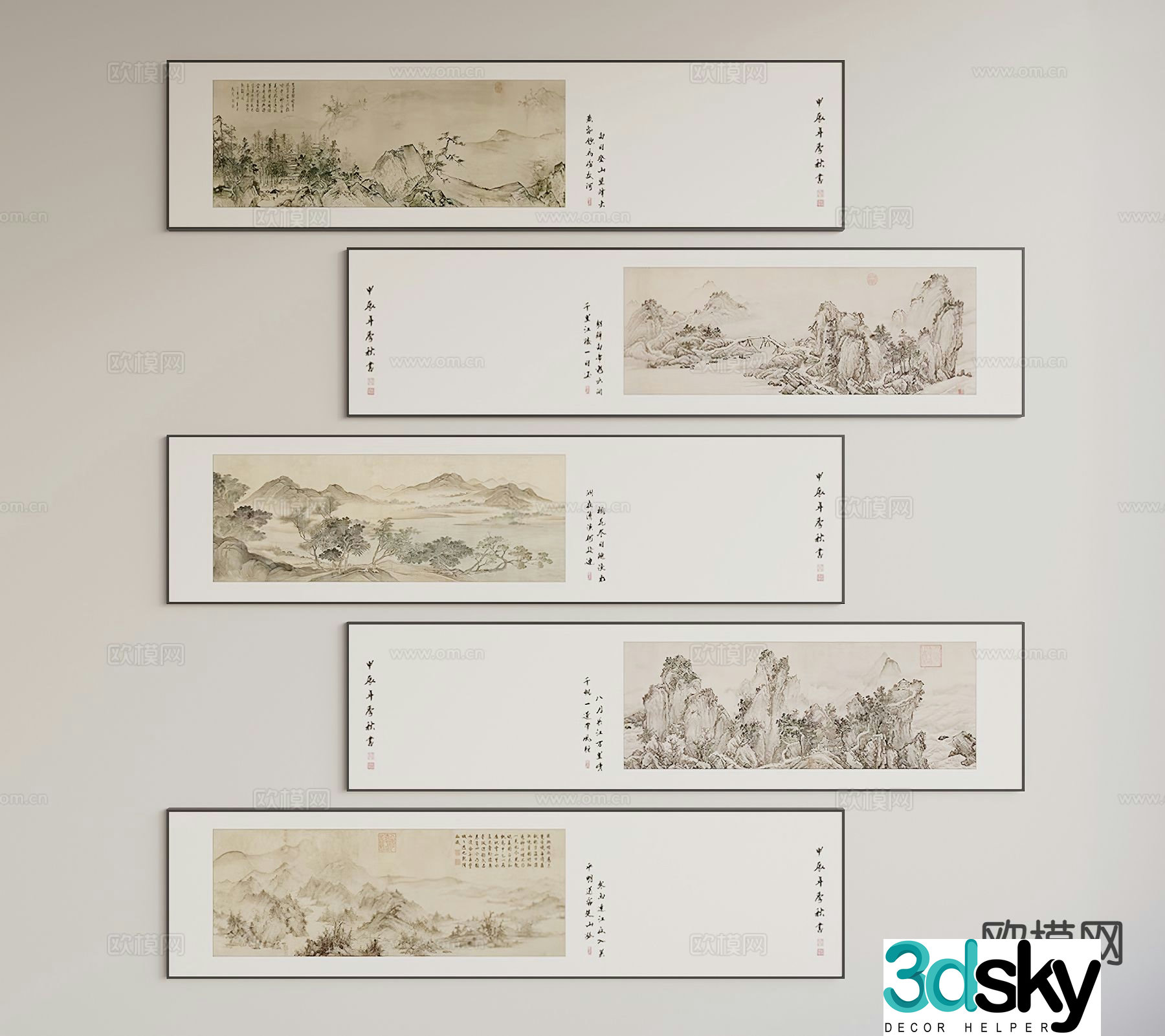 New Chinese style hanging painting banner painting 3d model