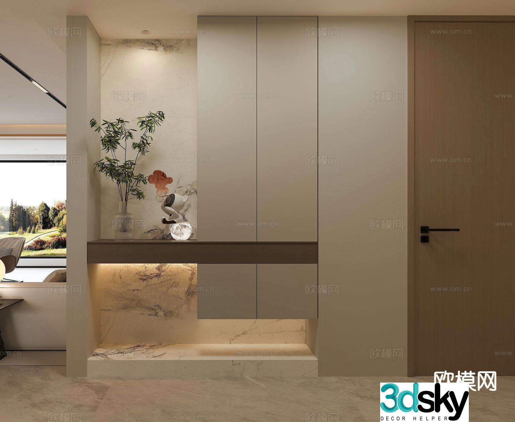 Italian style entrance shoe cabinet 3D model