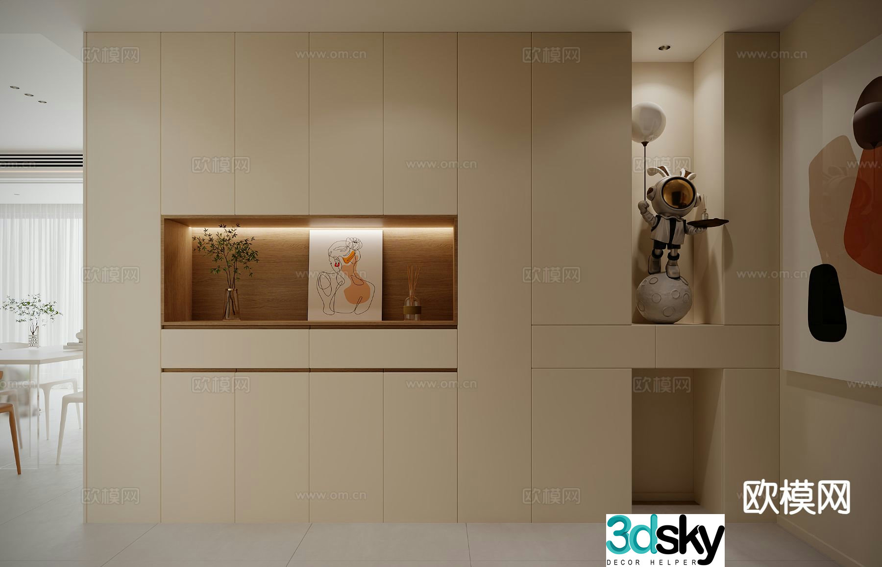 Cream style entry shoe cabinet entrance shoe cabinet 3D model