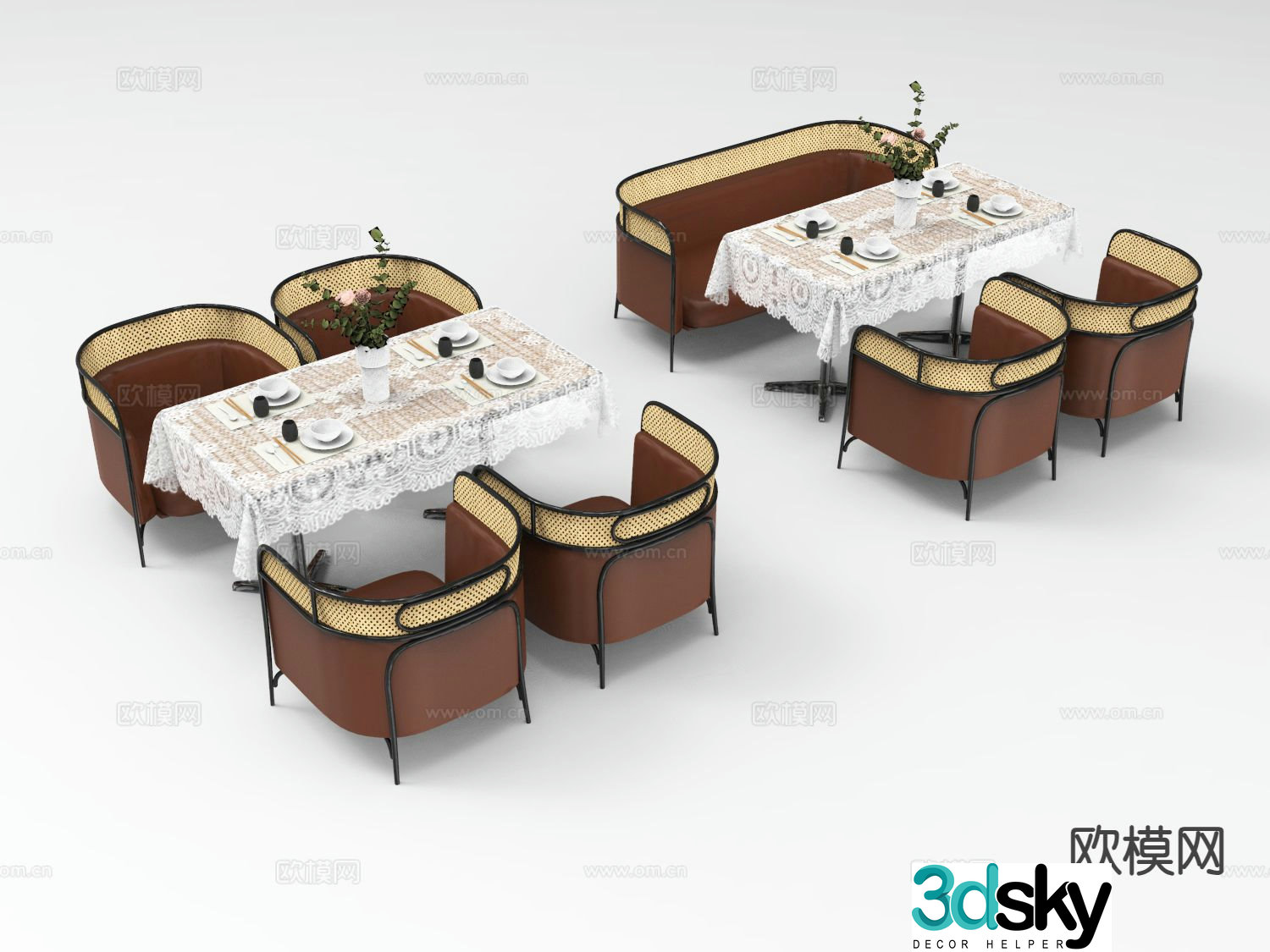 American dining table and chairs 3d model