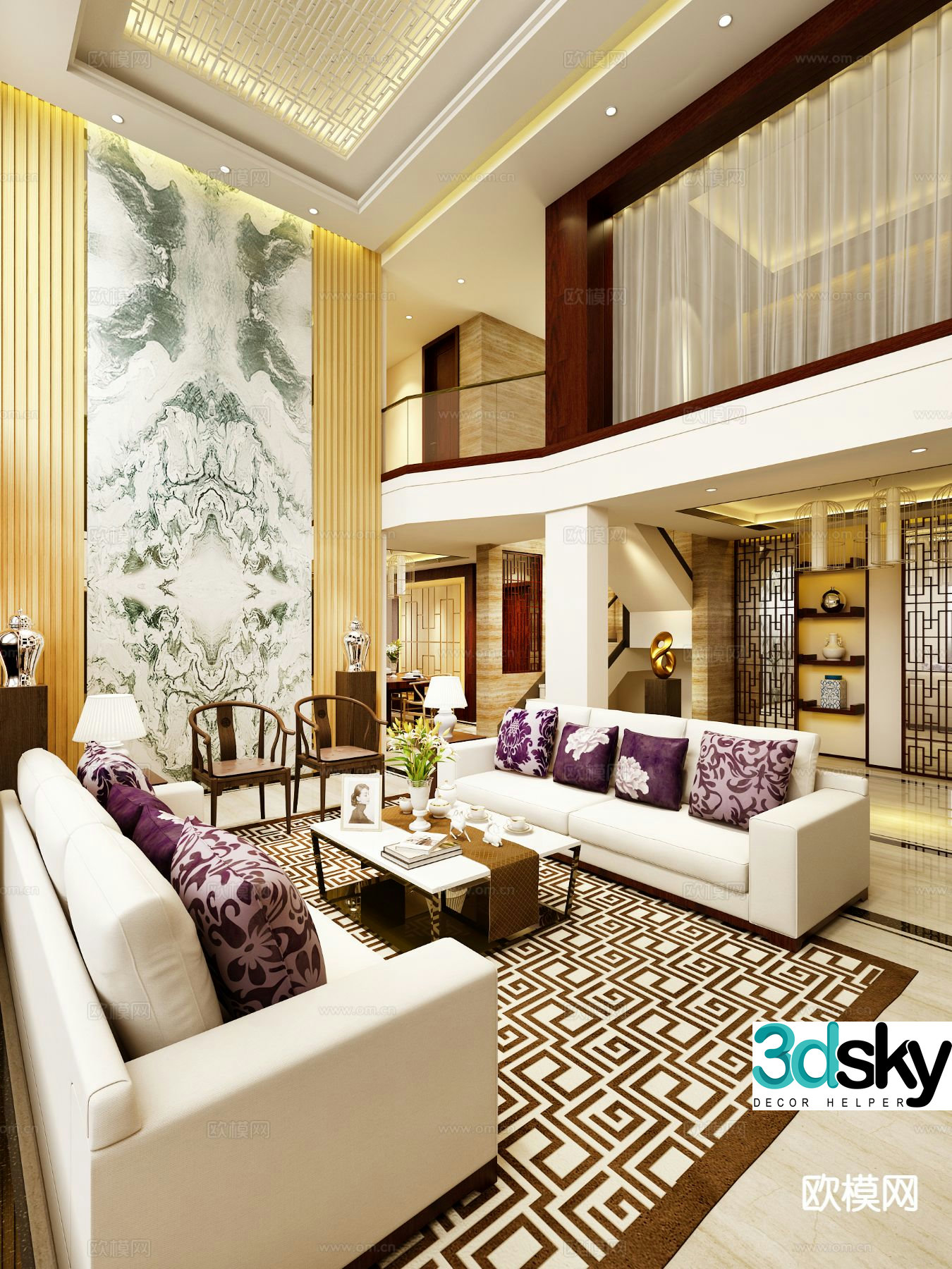New Chinese style villa living room 3D model