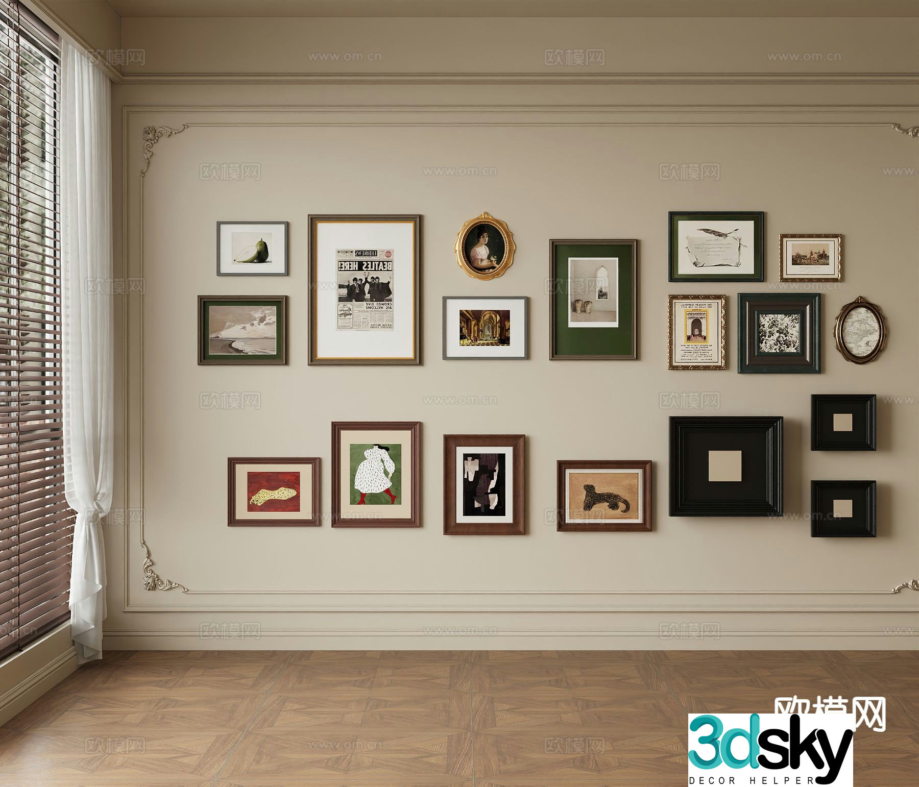 Medieval style photo wall decorative painting 3D model
