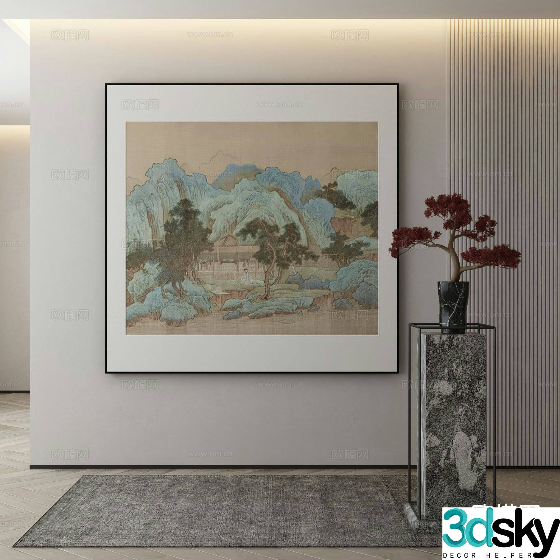 New Chinese style decorative painting landscape painting Zen hanging painting 3D model